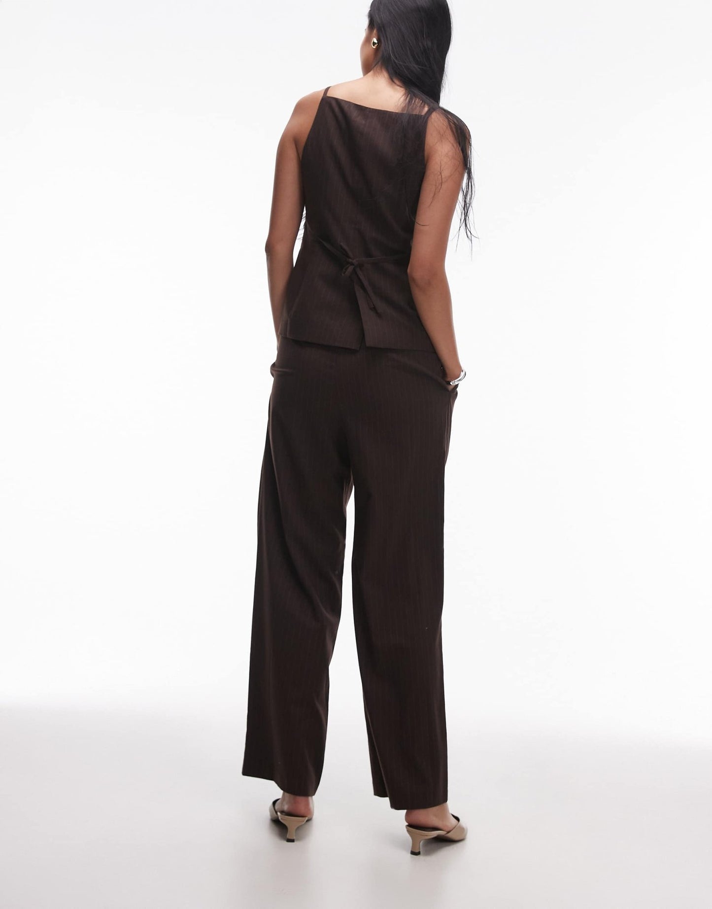 Topshop pleat front tailored jogger in choc pinstripe - ASOS Sample Sale