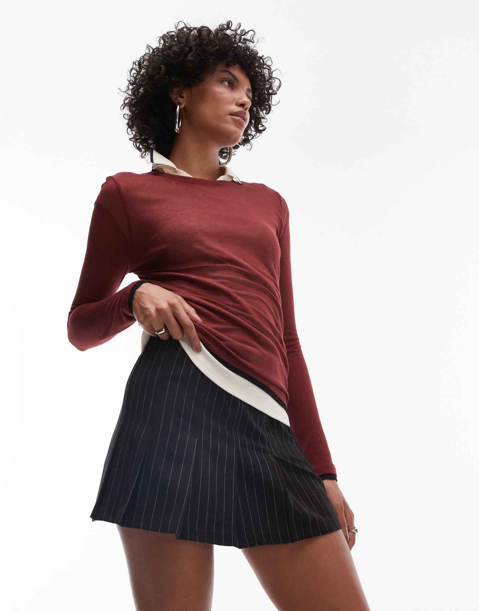 Topshop pleated micro mini skirt in mono stripe - ASOS Sample Sale