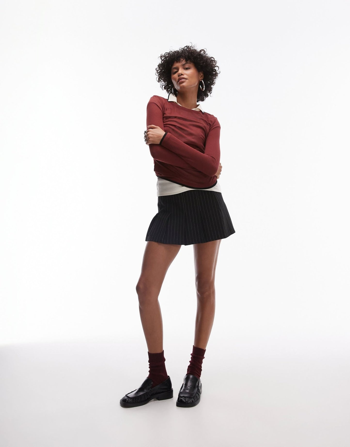 Topshop pleated micro mini skirt in mono stripe - ASOS Sample Sale