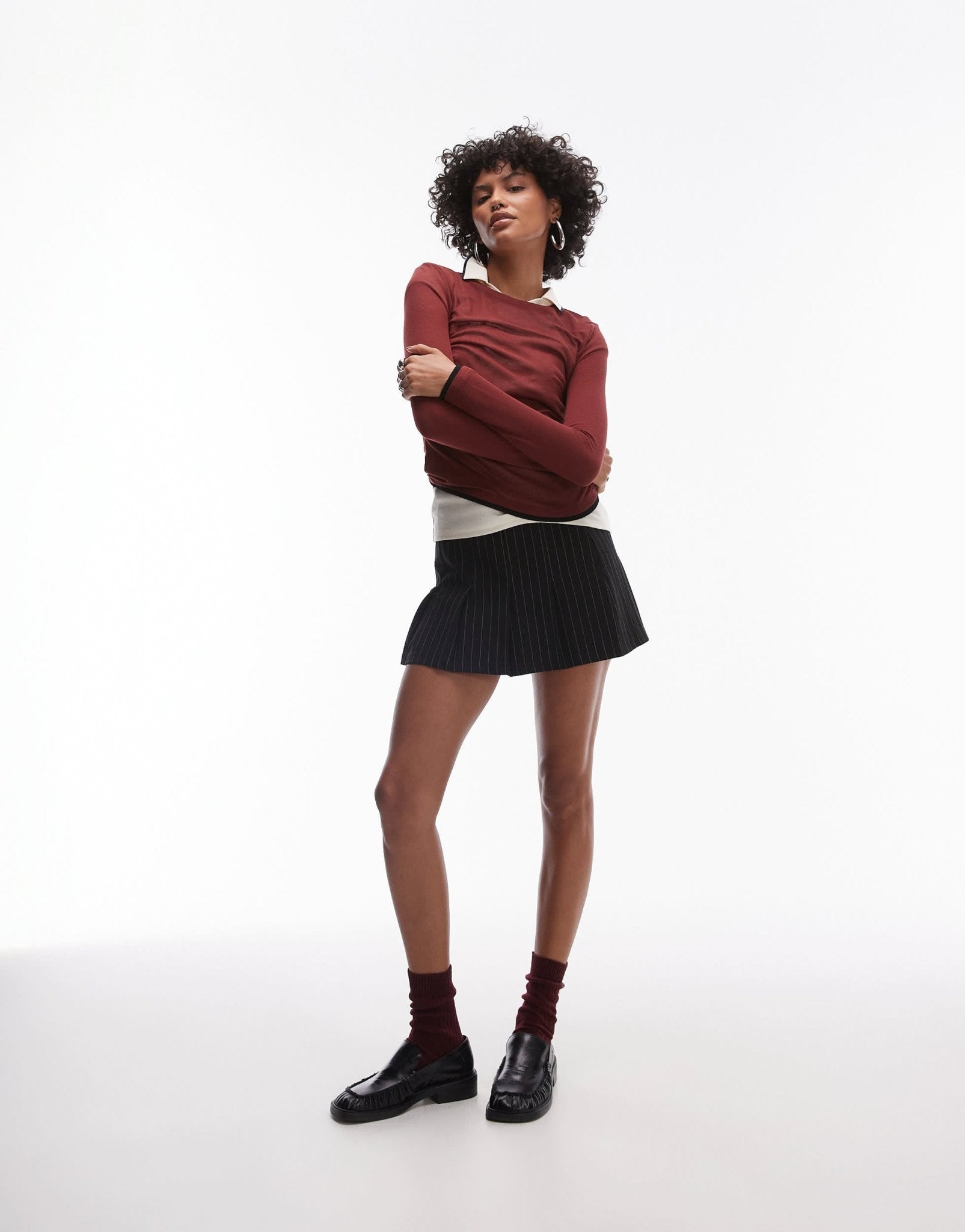 Topshop pleated micro mini skirt in mono stripe - ASOS Sample Sale