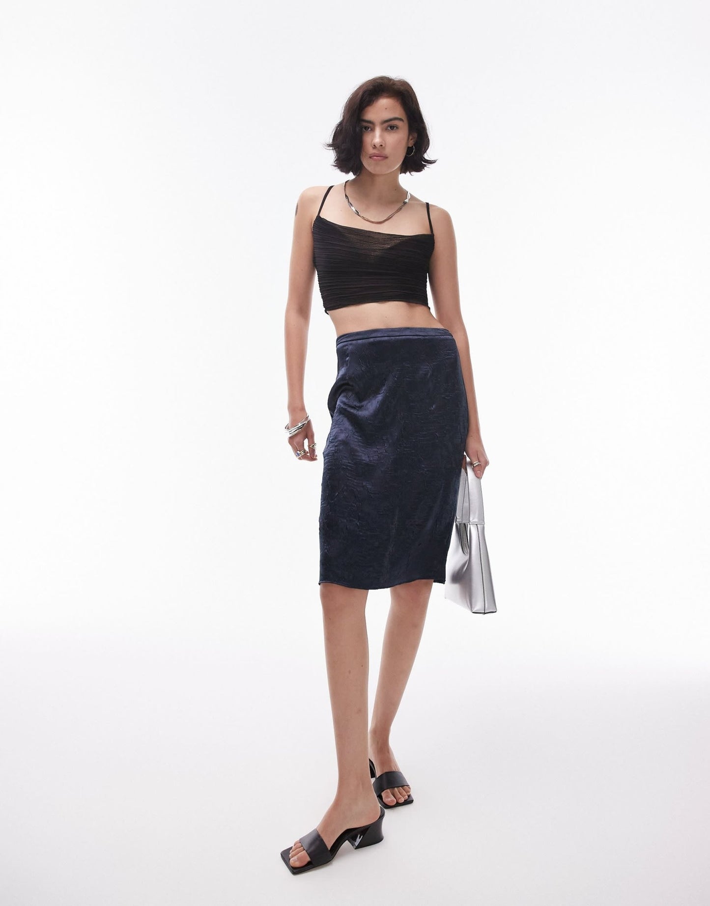 Topshop plisse cowl cropped cami in black - ASOS Sample Sale
