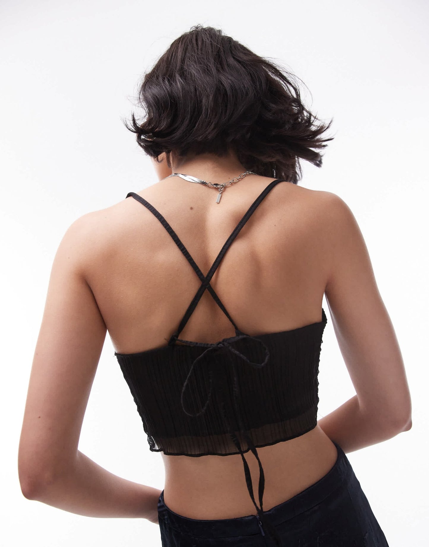 Topshop plisse cowl cropped cami in black - ASOS Sample Sale