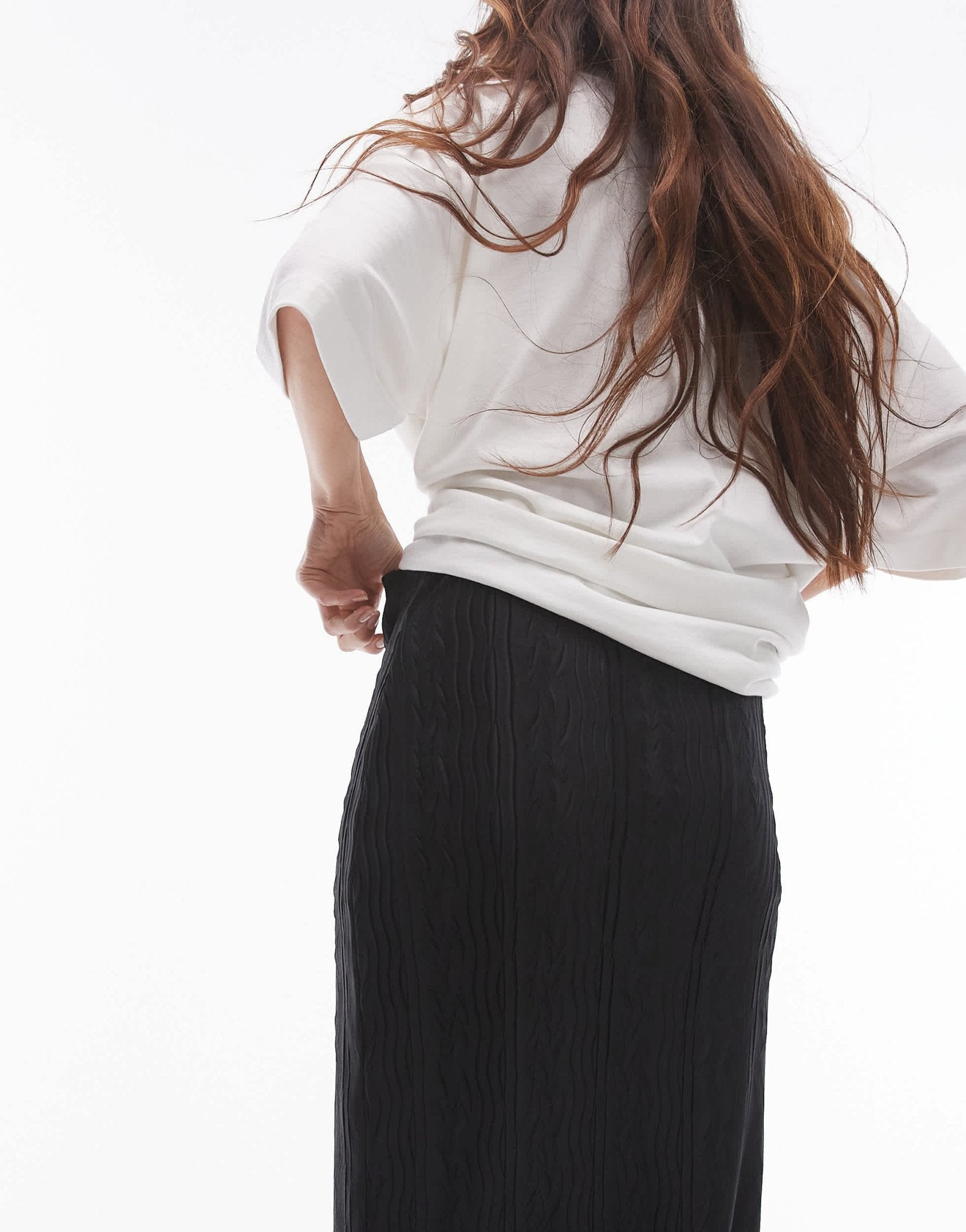 Topshop plisse midi skirt in black - ASOS Sample Sale
