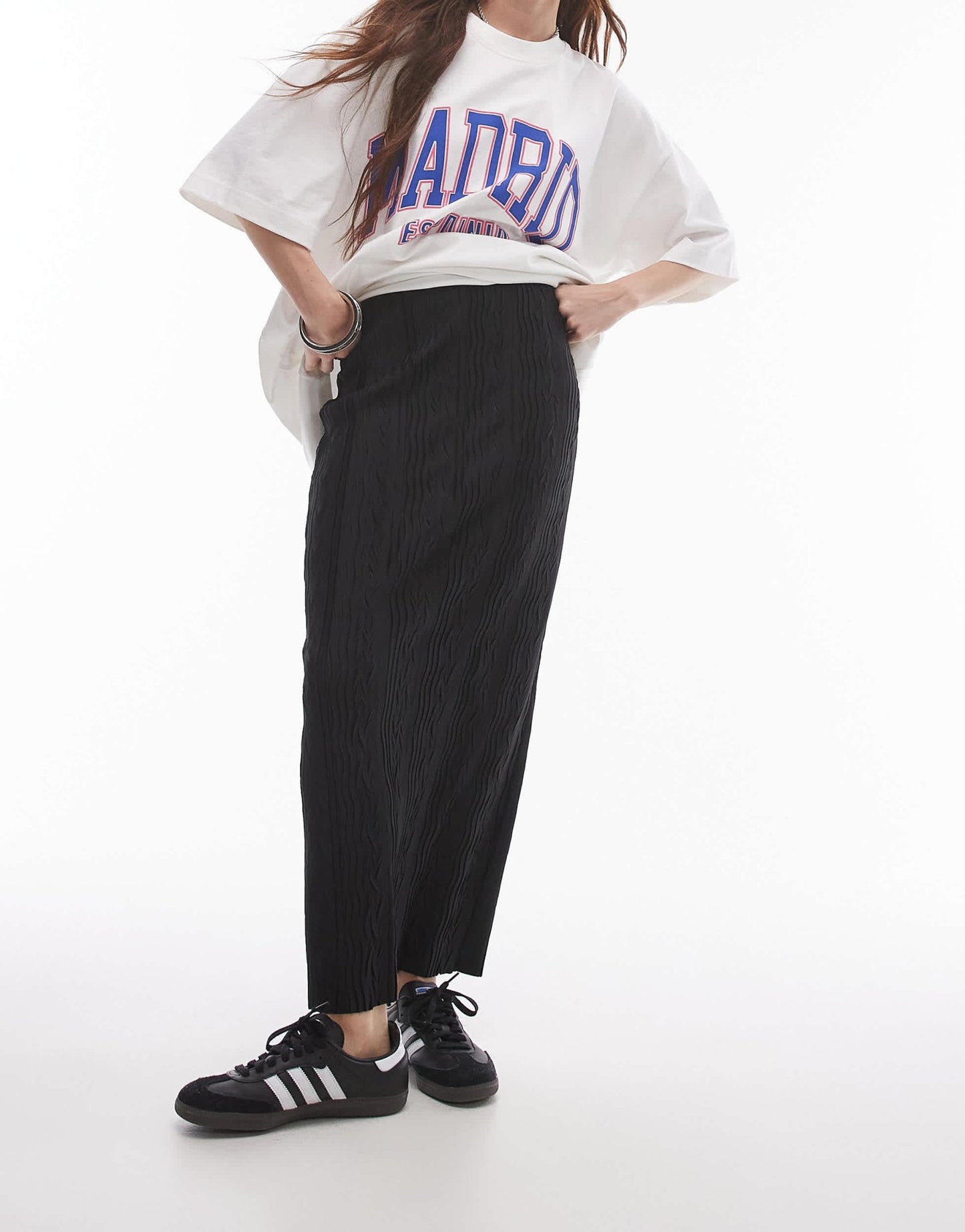 Topshop plisse midi skirt in black - ASOS Sample Sale
