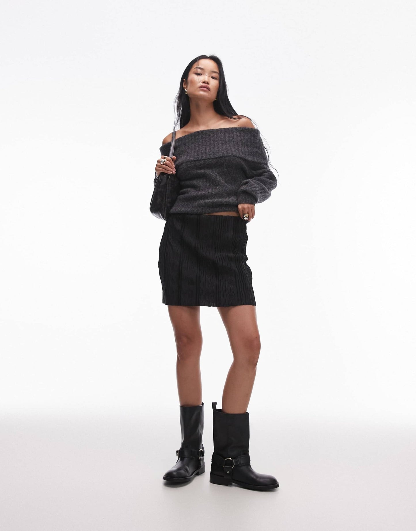 Topshop plisse mini skirt in black - ASOS Sample Sale