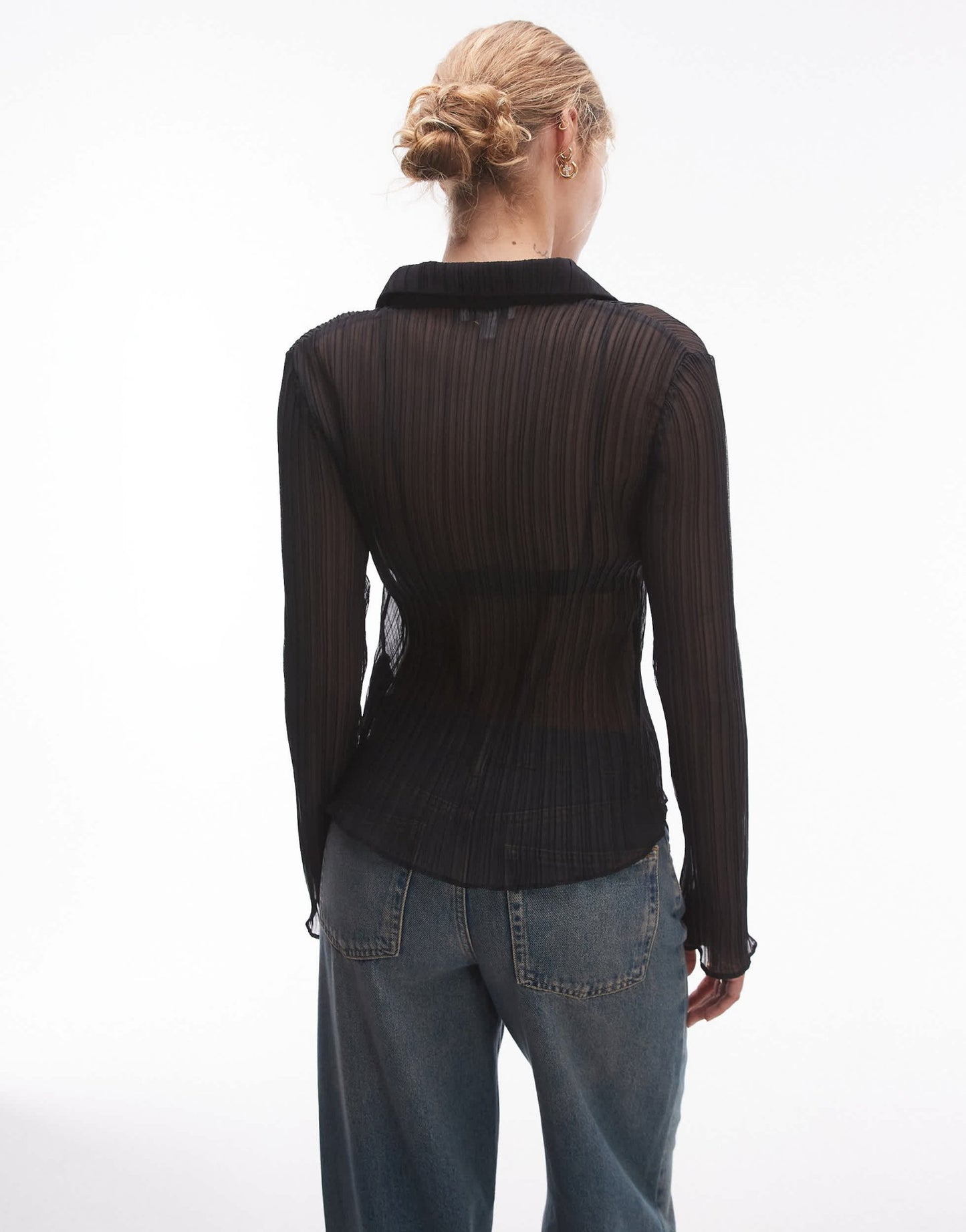 Topshop plisse shirt in black - ASOS Sample Sale