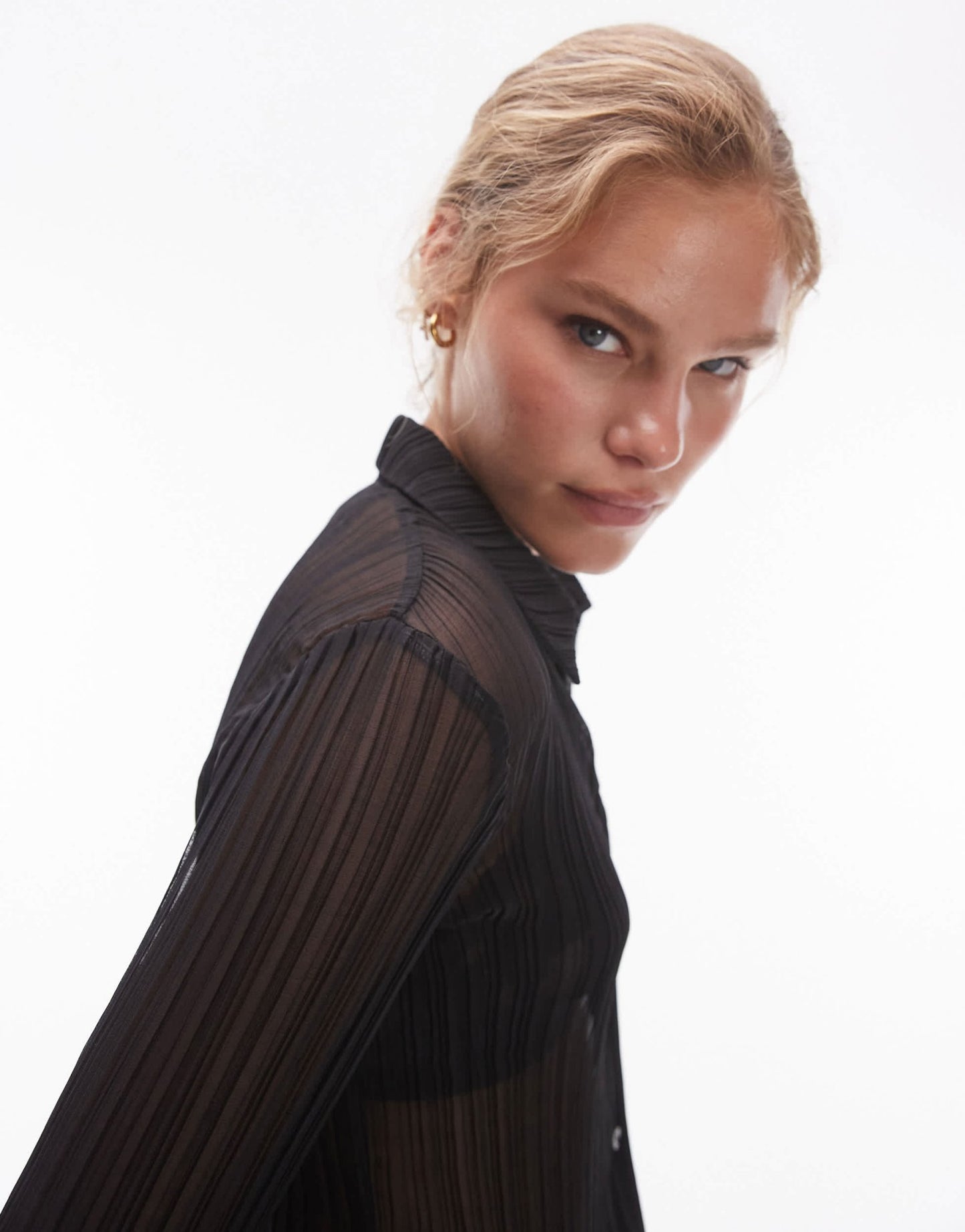 Topshop plisse shirt in black - ASOS Sample Sale