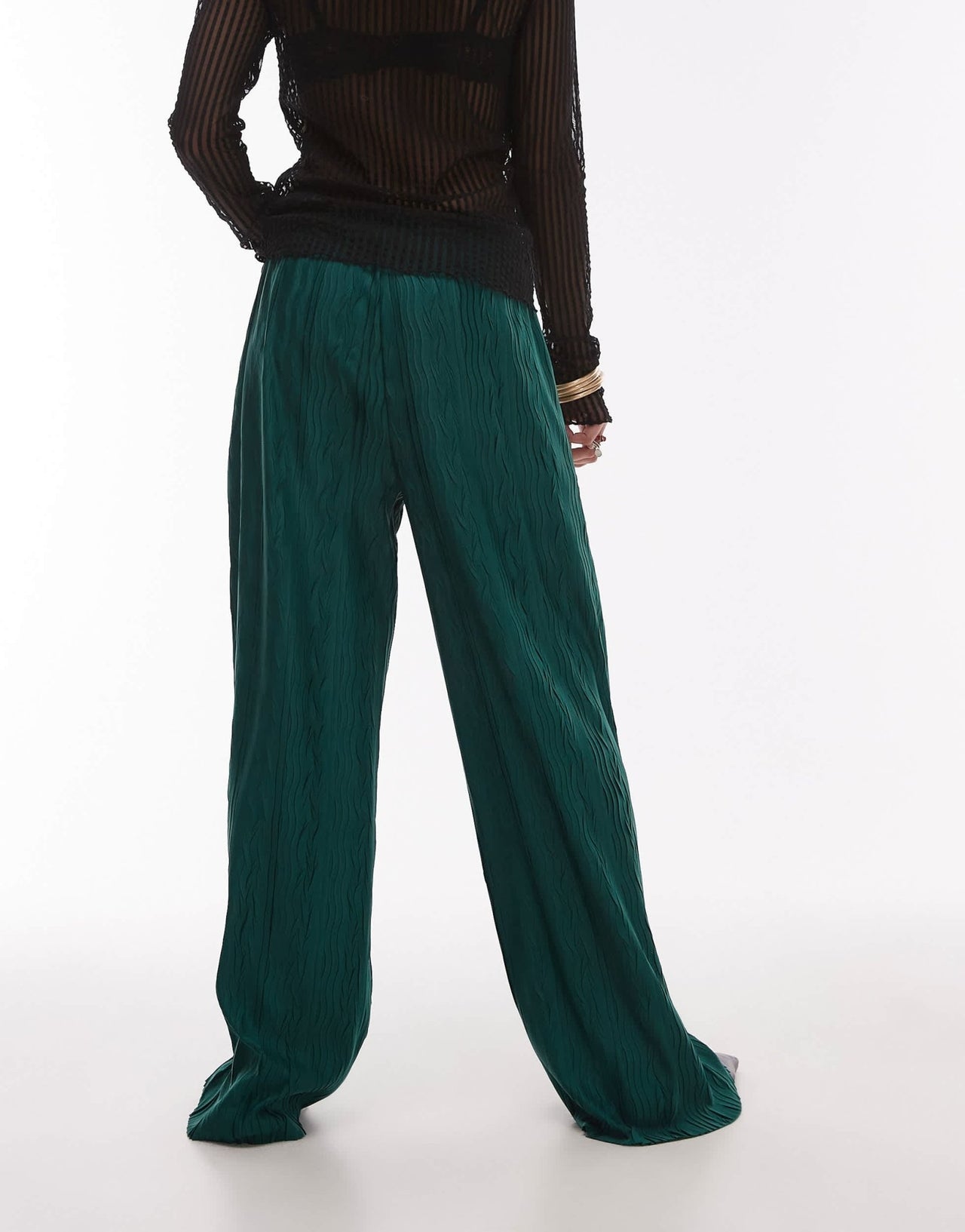 Topshop plisse wide leg trouser in forest green - ASOS Sample Sale