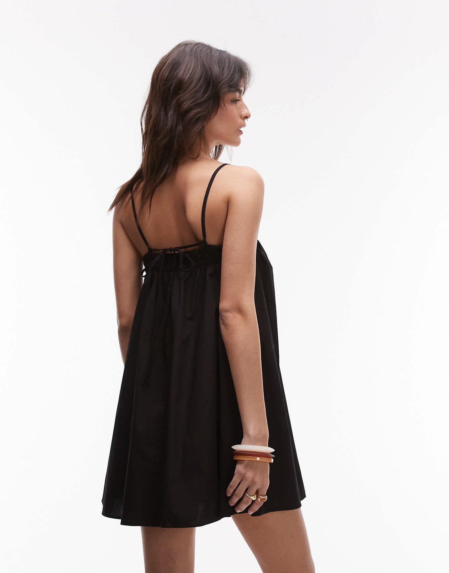 Topshop poplin mini sundress in black - ASOS Sample Sale