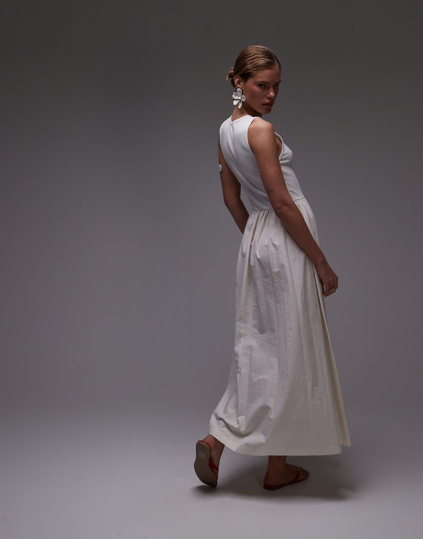 Topshop poplin mix maxi dress in off white - ASOS Sample Sale