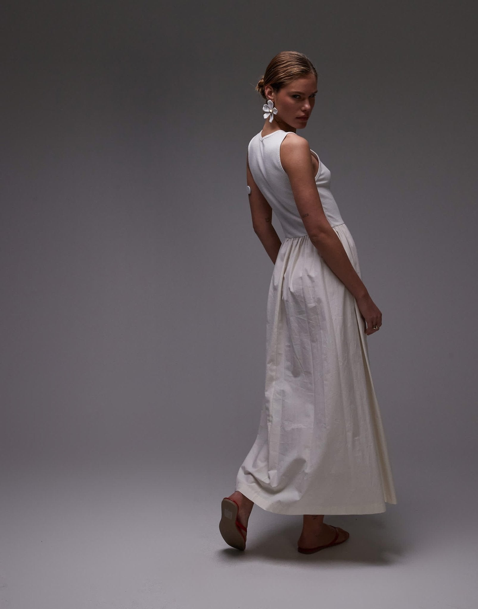 Topshop poplin mix maxi dress in off white - ASOS Sample Sale