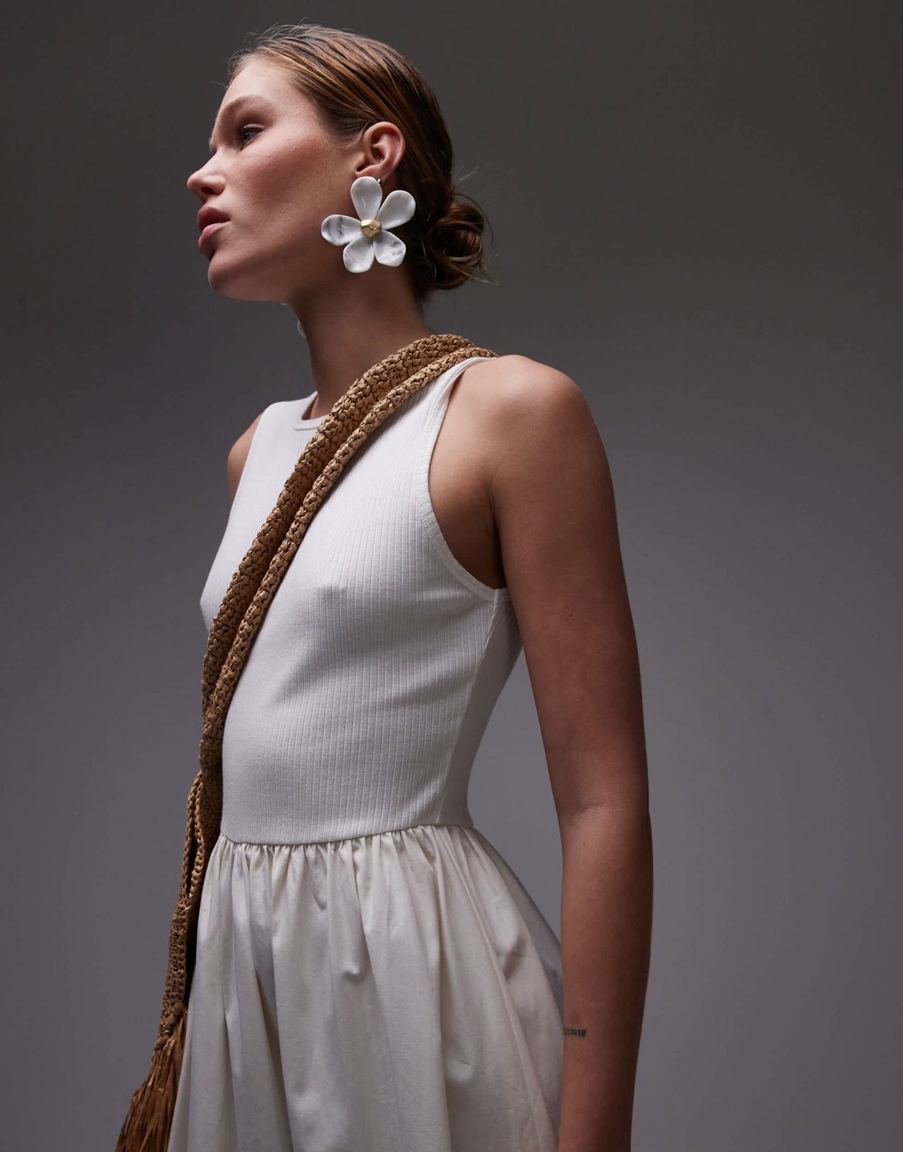 Topshop poplin mix maxi dress in off white - ASOS Sample Sale