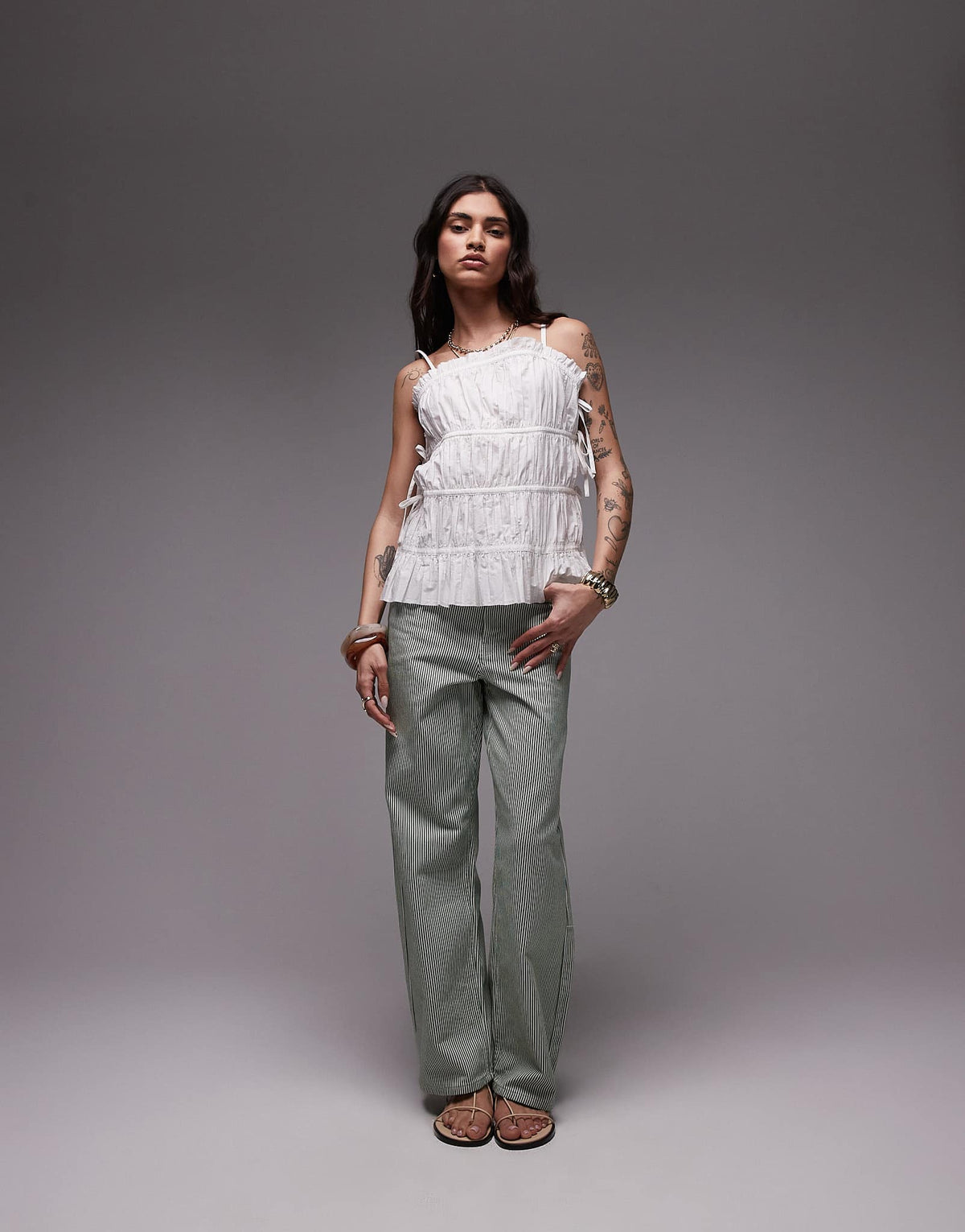 Topshop poplin pleat tiered cami in ivory - ASOS Sample Sale