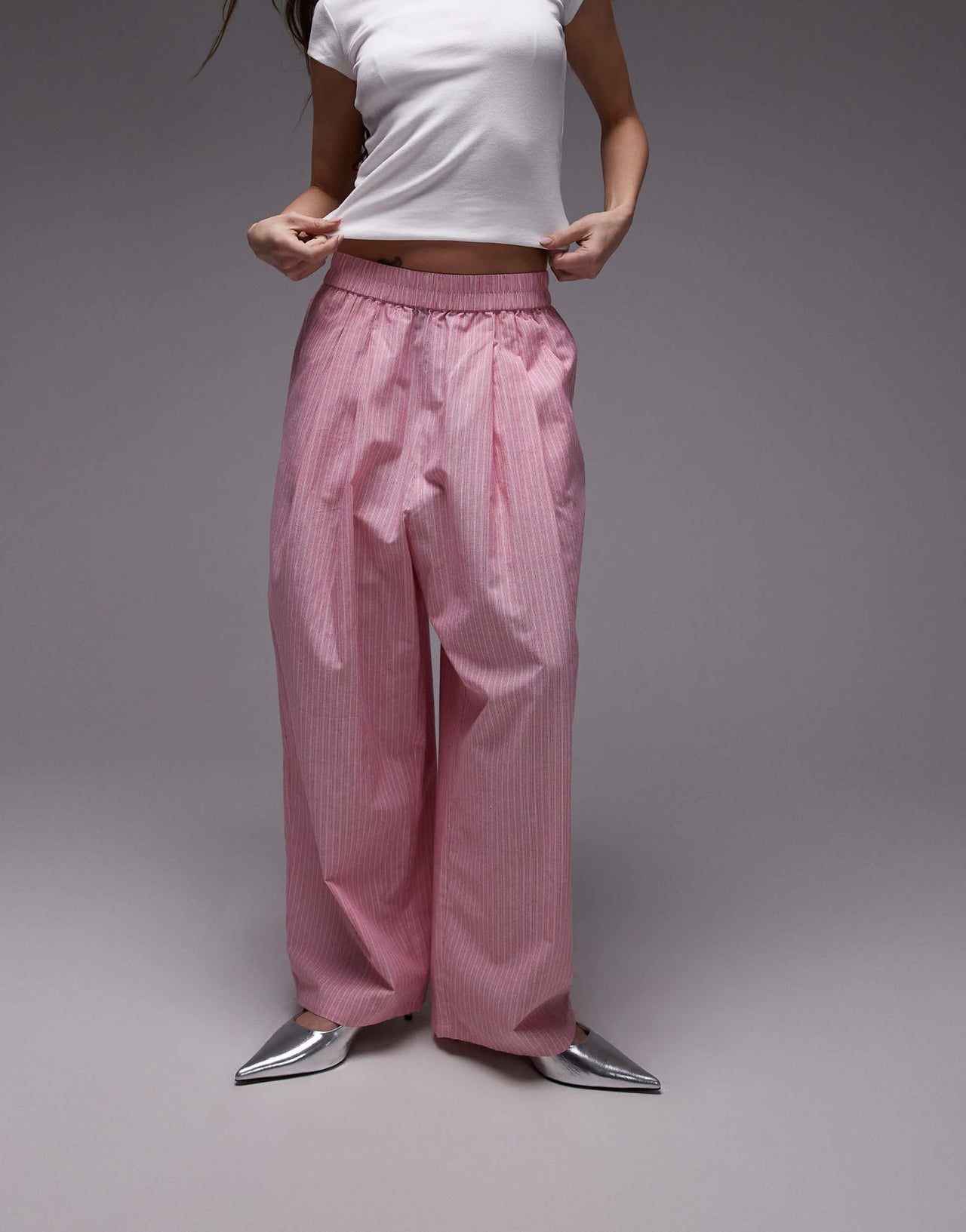 Topshop poplin pull on stripe wide leg trouser - ASOS Sample Sale