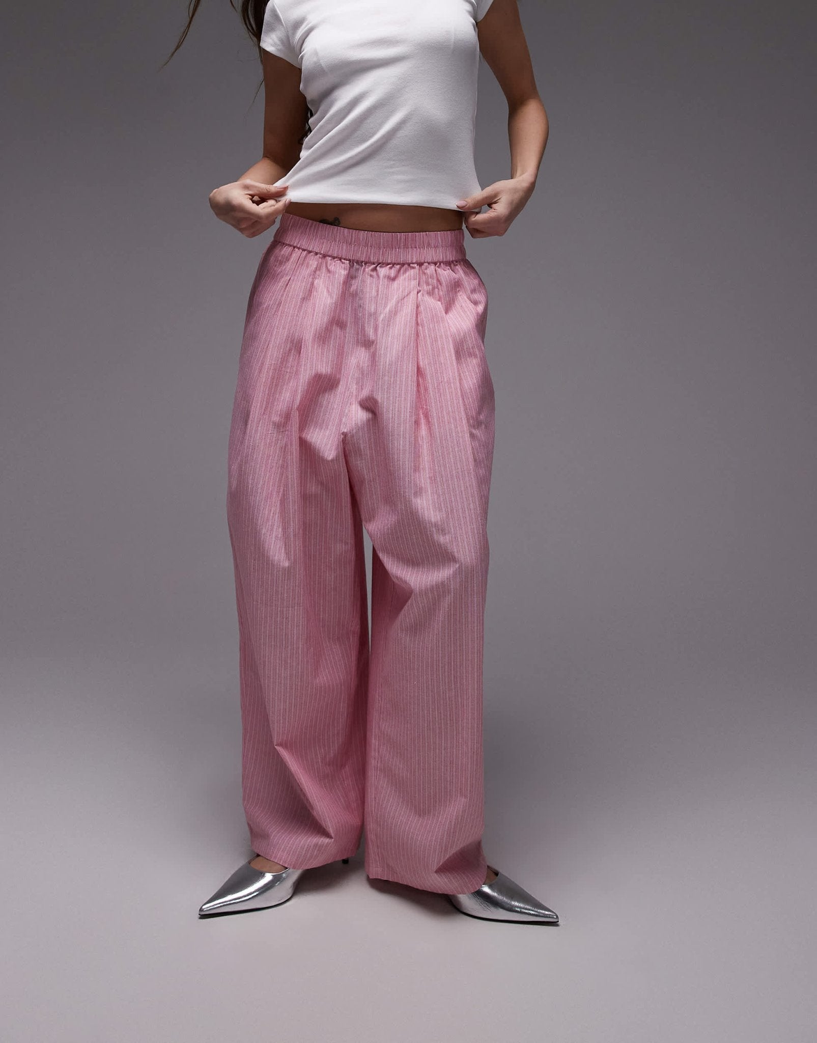 Topshop poplin pull on stripe wide leg trouser - ASOS Sample Sale