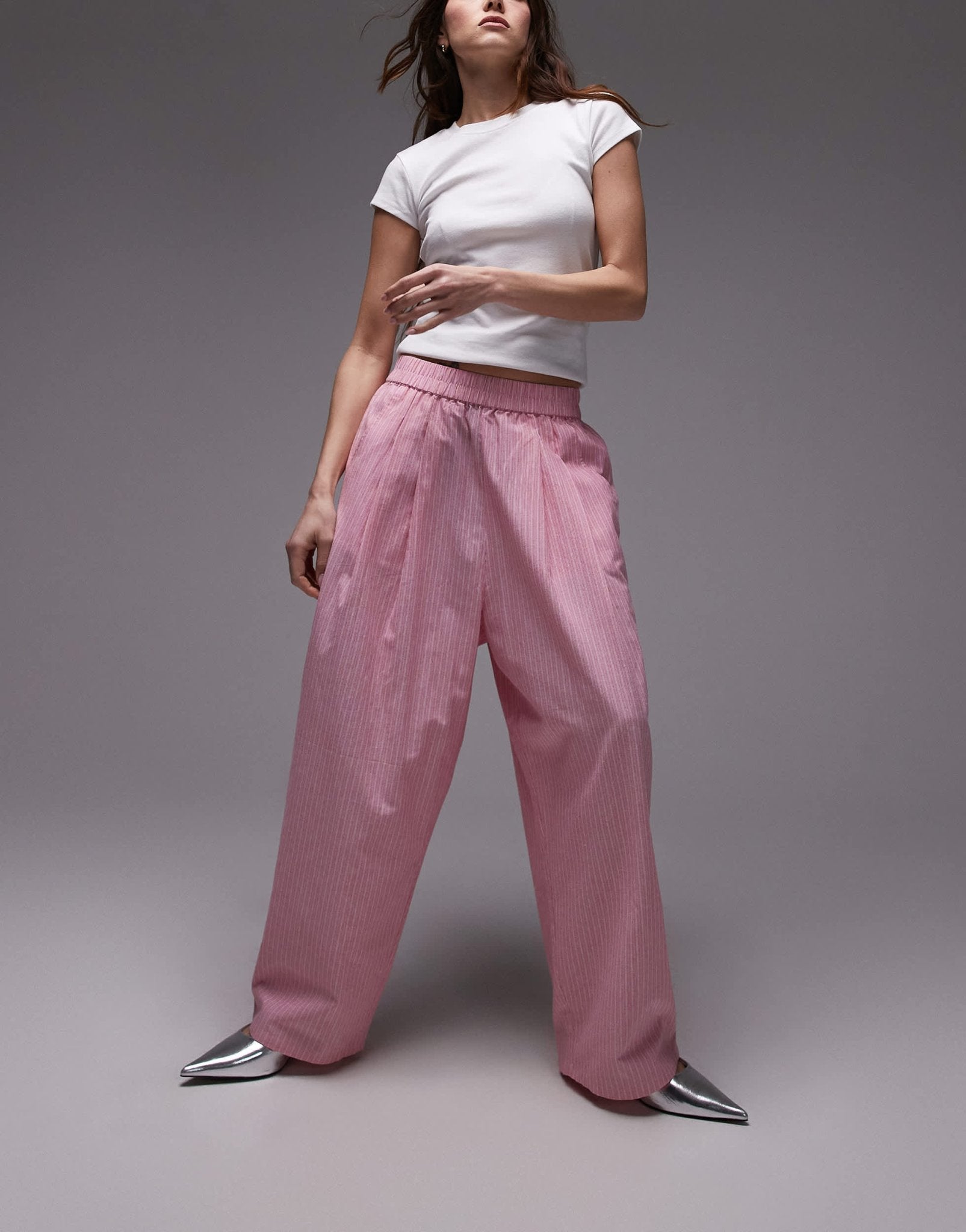 Topshop poplin pull on stripe wide leg trouser - ASOS Sample Sale