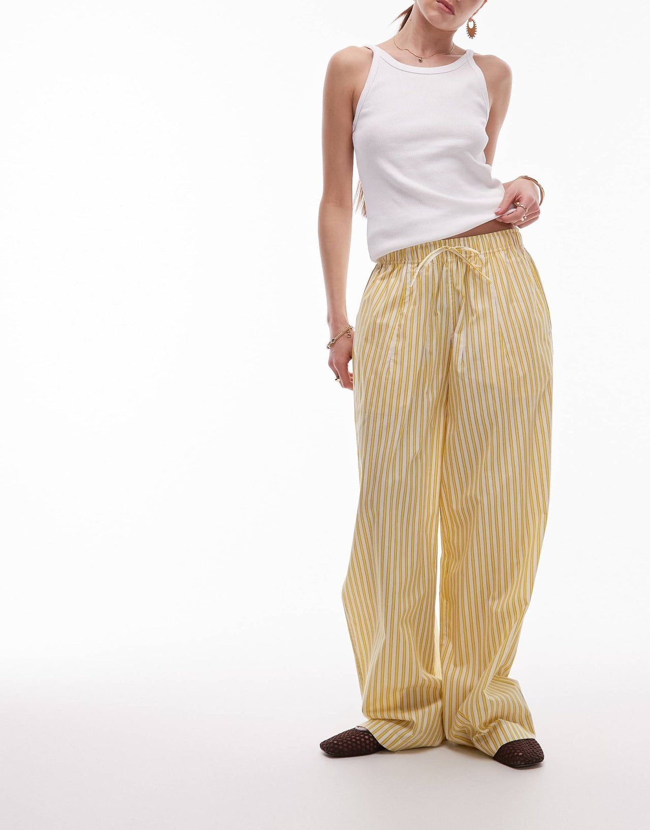 Topshop poplin pull on wide leg trouser in yellow stripe - ASOS Sample Sale