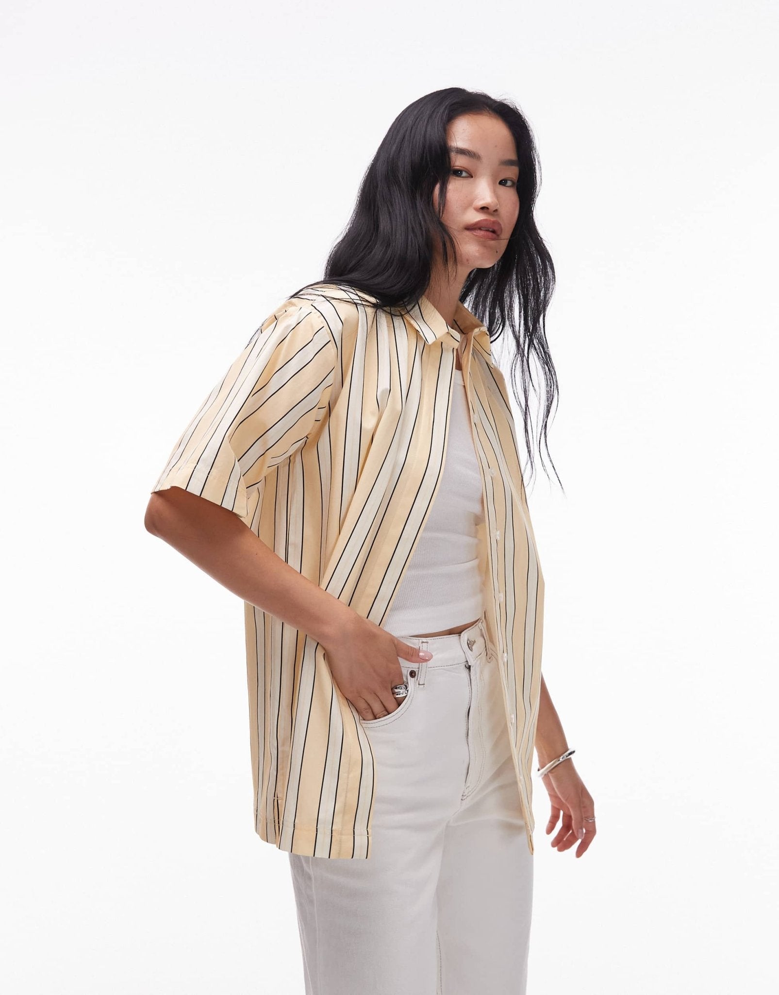 Topshop poplin resort shirt in buttermilk stripe - ASOS Sample Sale