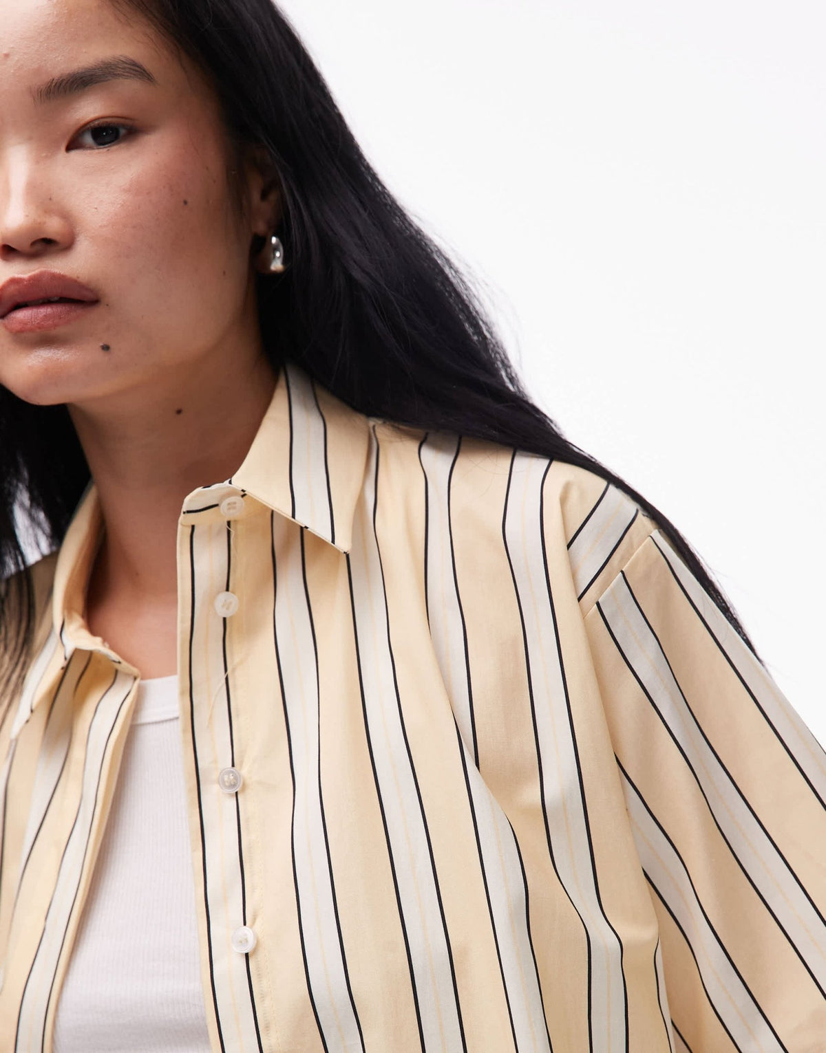 Topshop poplin resort shirt in buttermilk stripe - ASOS Sample Sale