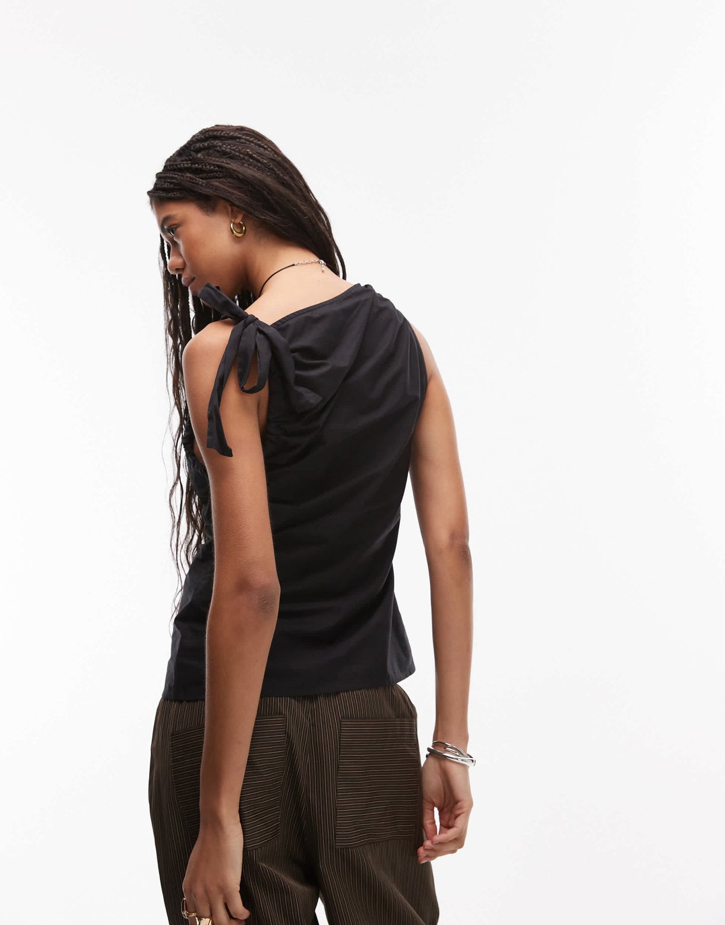 Topshop poplin ruch shoulder sleeveless top in black - ASOS Sample Sale