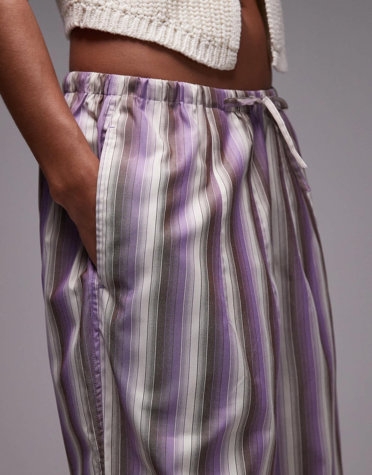 Topshop poplin stripe straight leg trouser in purple - ASOS Sample Sale