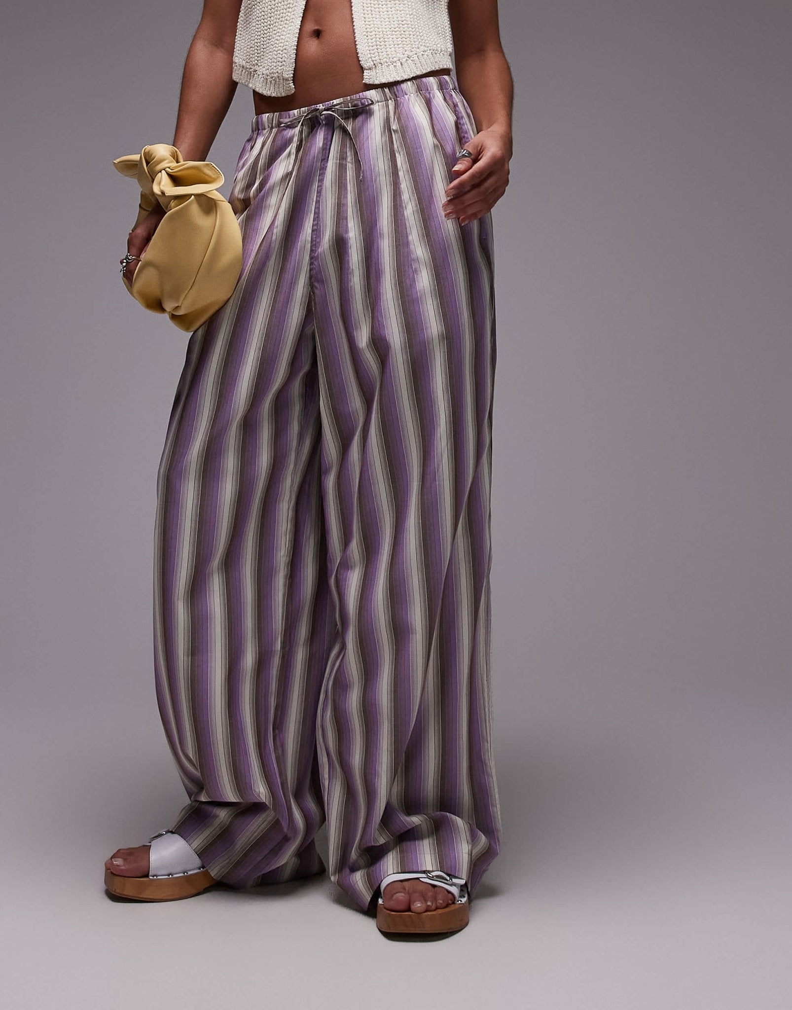 Topshop poplin stripe straight leg trouser in purple - ASOS Sample Sale