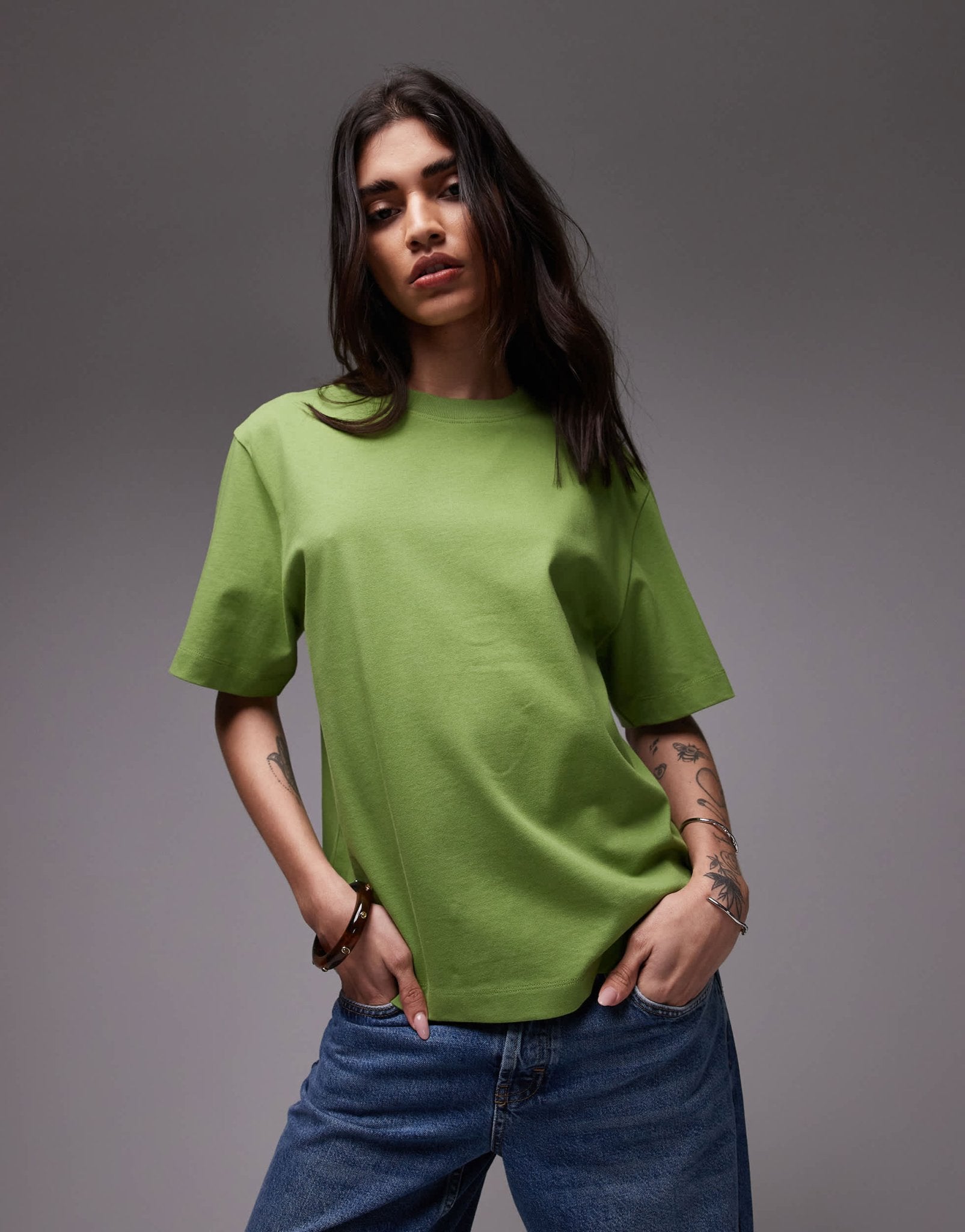 Topshop premium basic short sleeve tee in green - ASOS Sample Sale