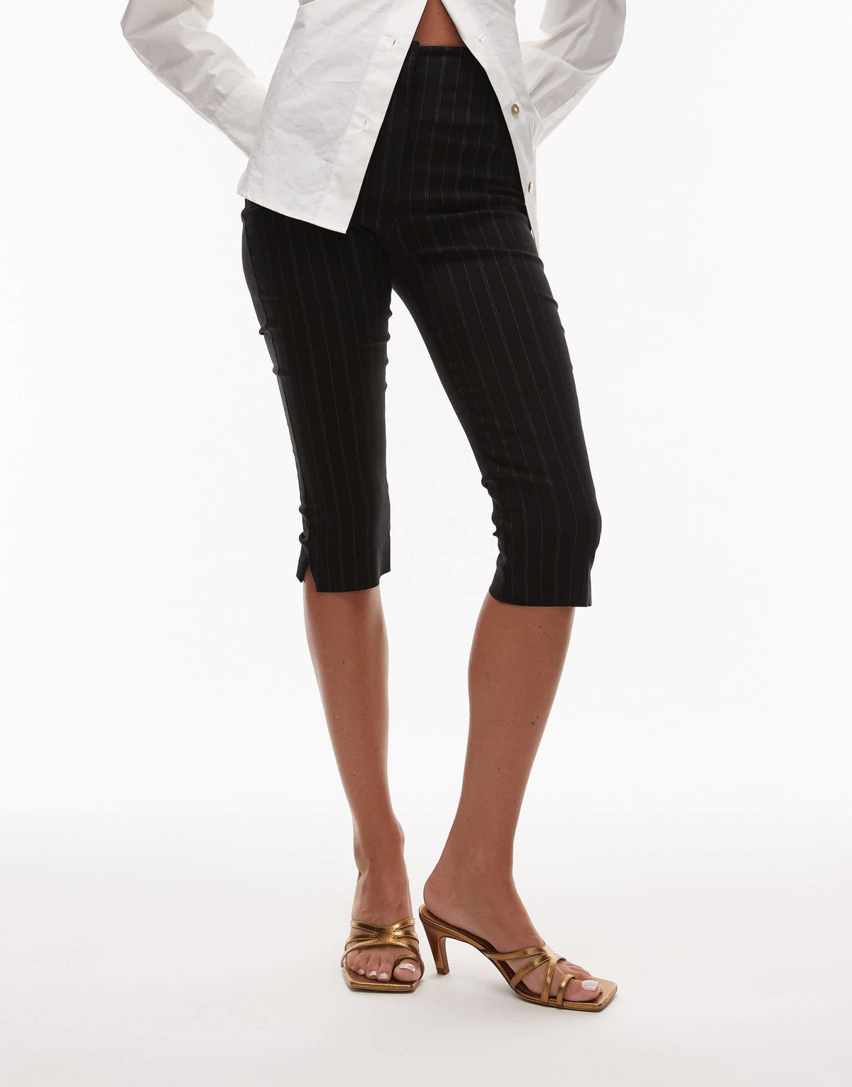 Topshop Premium Ida strappy heeled leather sandal in gold - ASOS Sample Sale