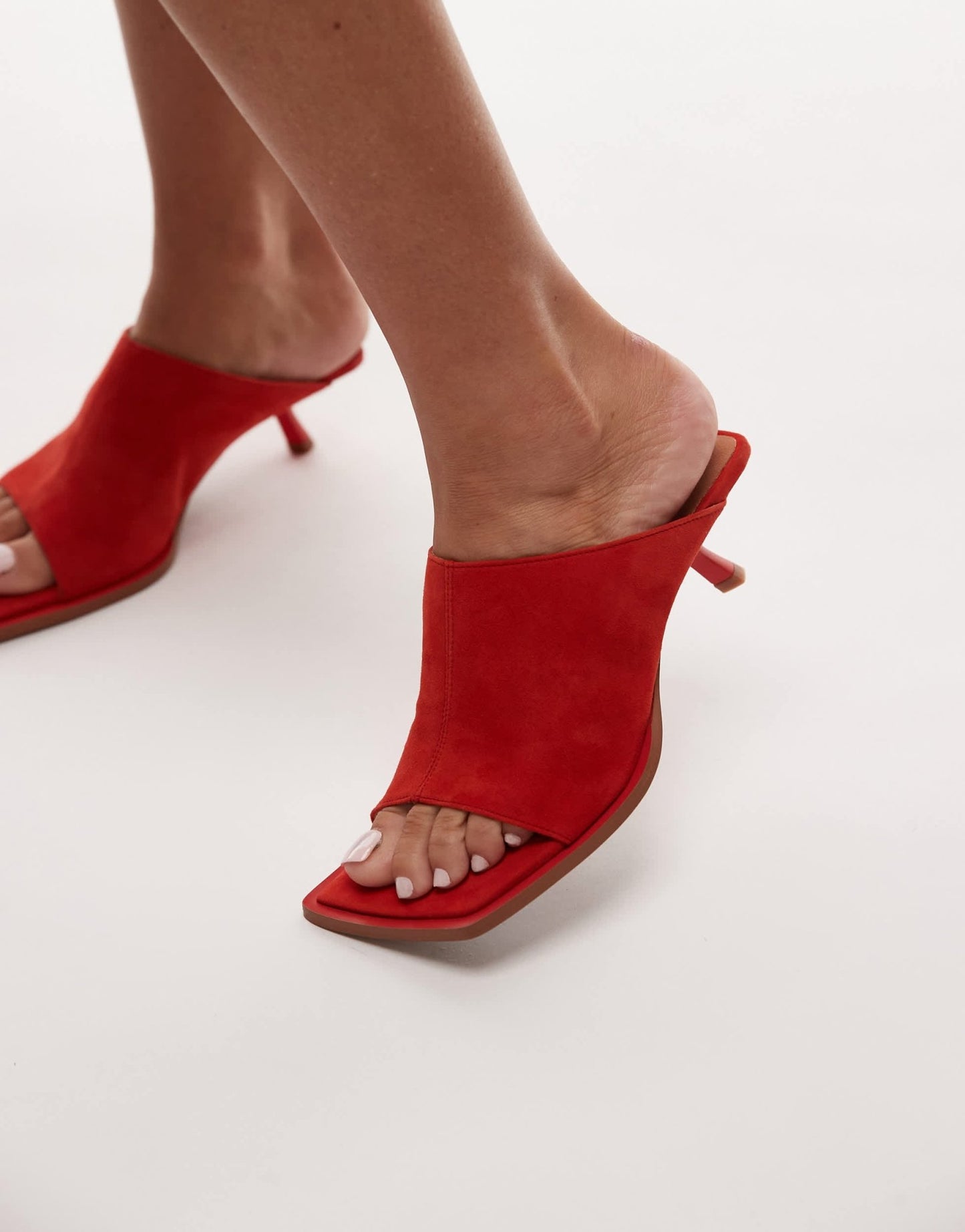 Topshop Premium Ilya real suede open square toe mule in red - ASOS Sample Sale