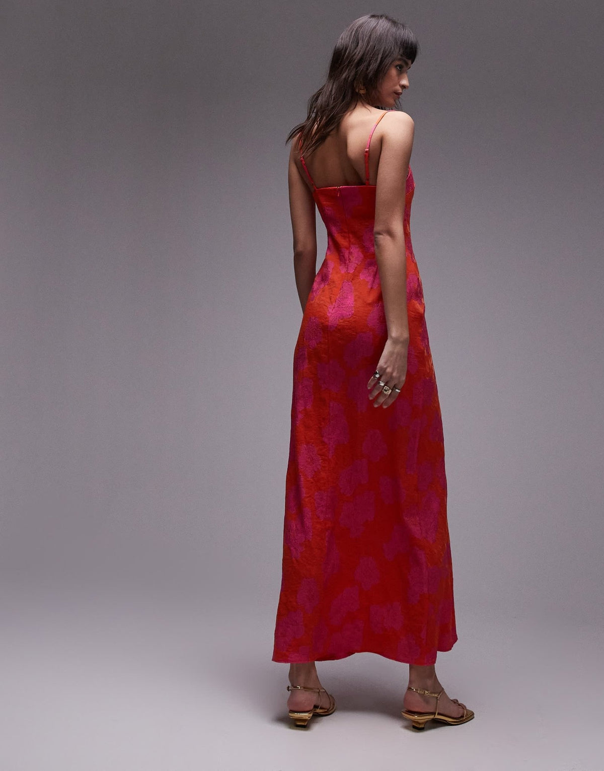 Topshop premium jacquard midi slip dress in pink and orange - ASOS Sample Sale