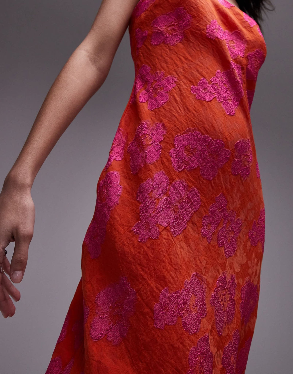 Topshop premium jacquard midi slip dress in pink and orange - ASOS Sample Sale