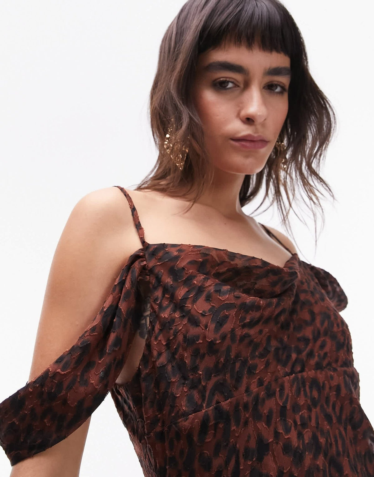 Topshop Premium off shoulder cami midi dress in animal jacquard print - ASOS Sample Sale