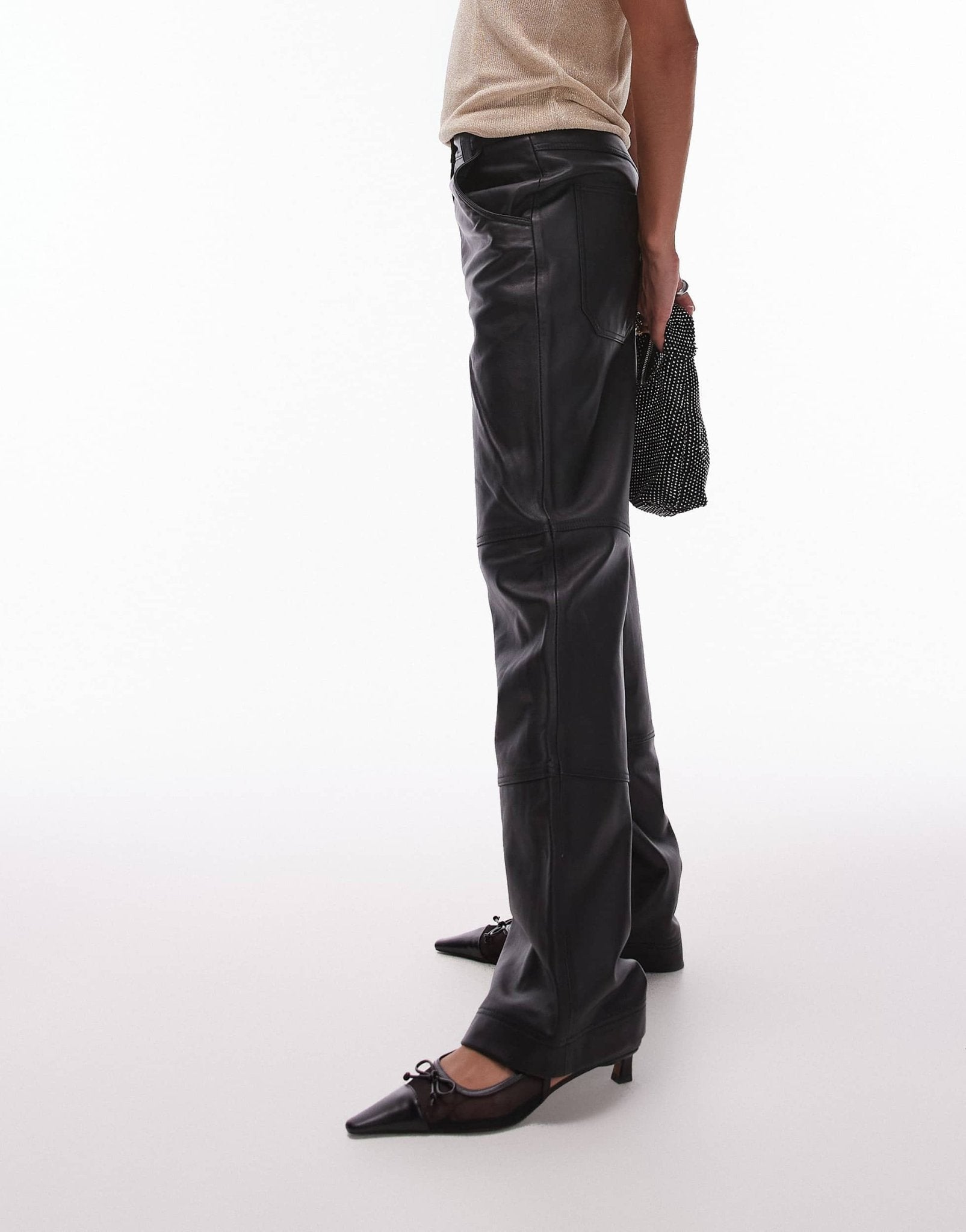 Topshop Premium real leather basic straight leg trouser in black - ASOS Sample Sale