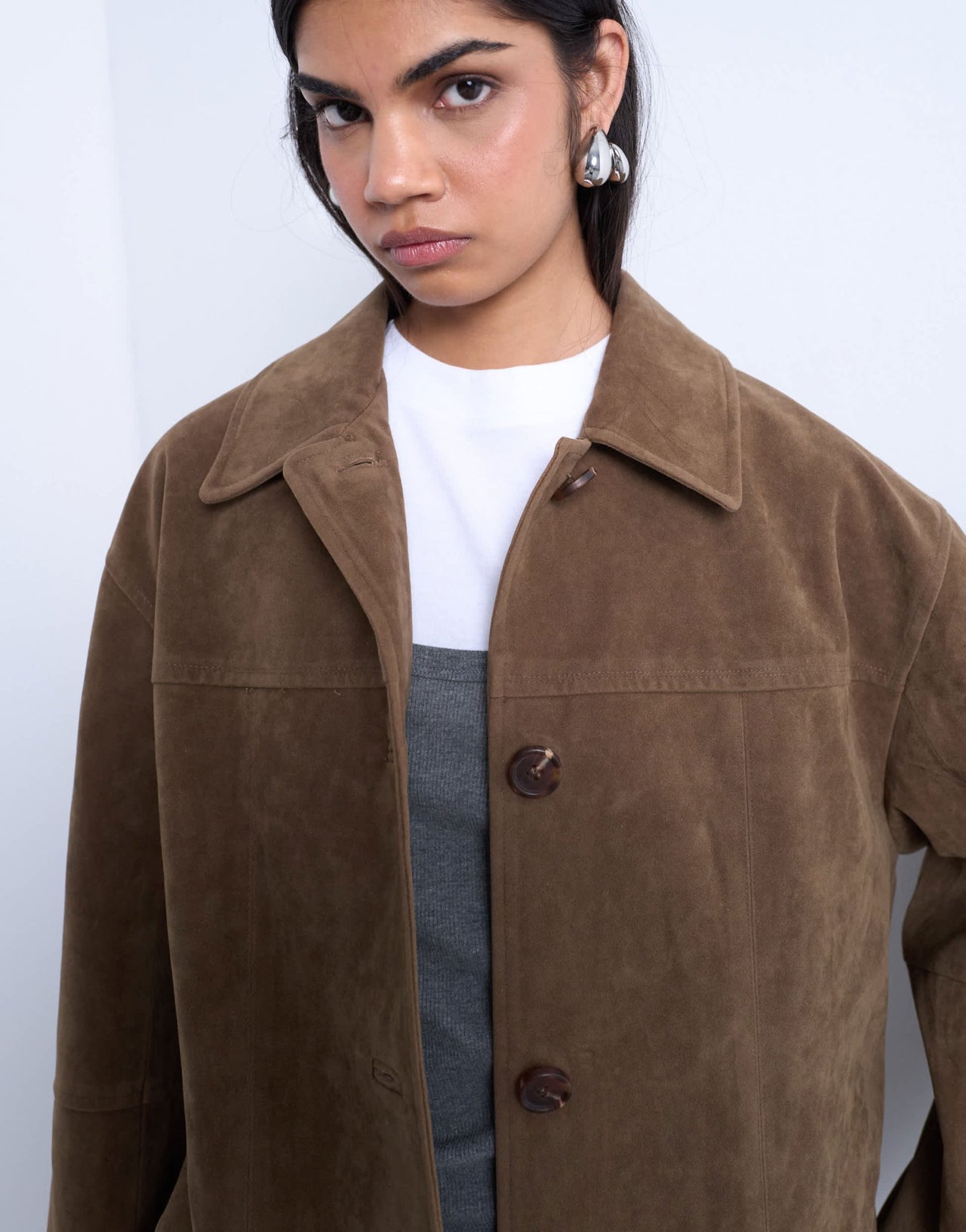 Topshop premium real suede patch pocket boxy jacket in tan - ASOS Sample Sale