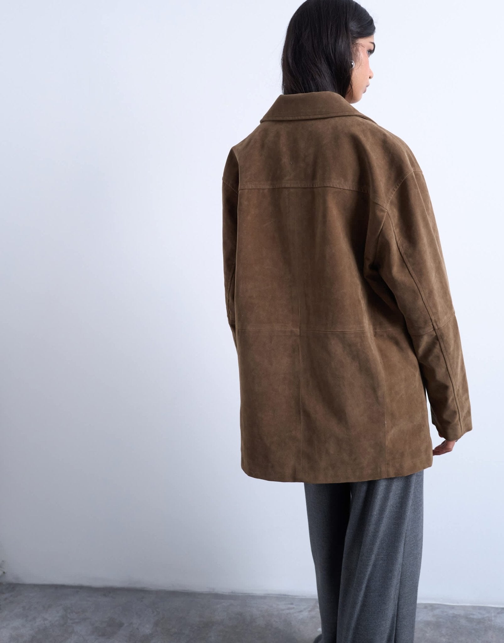 Topshop premium real suede patch pocket boxy jacket in tan - ASOS Sample Sale