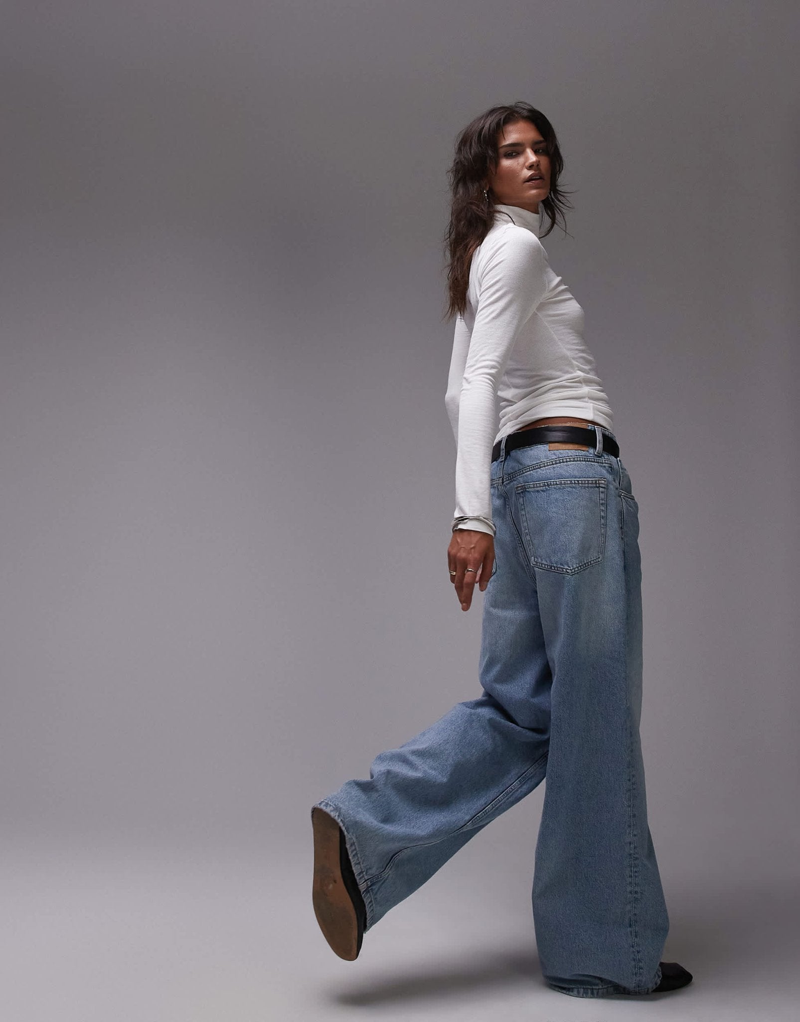 Topshop premium rib long sleeve funnel neck top in ecru - ASOS Sample Sale