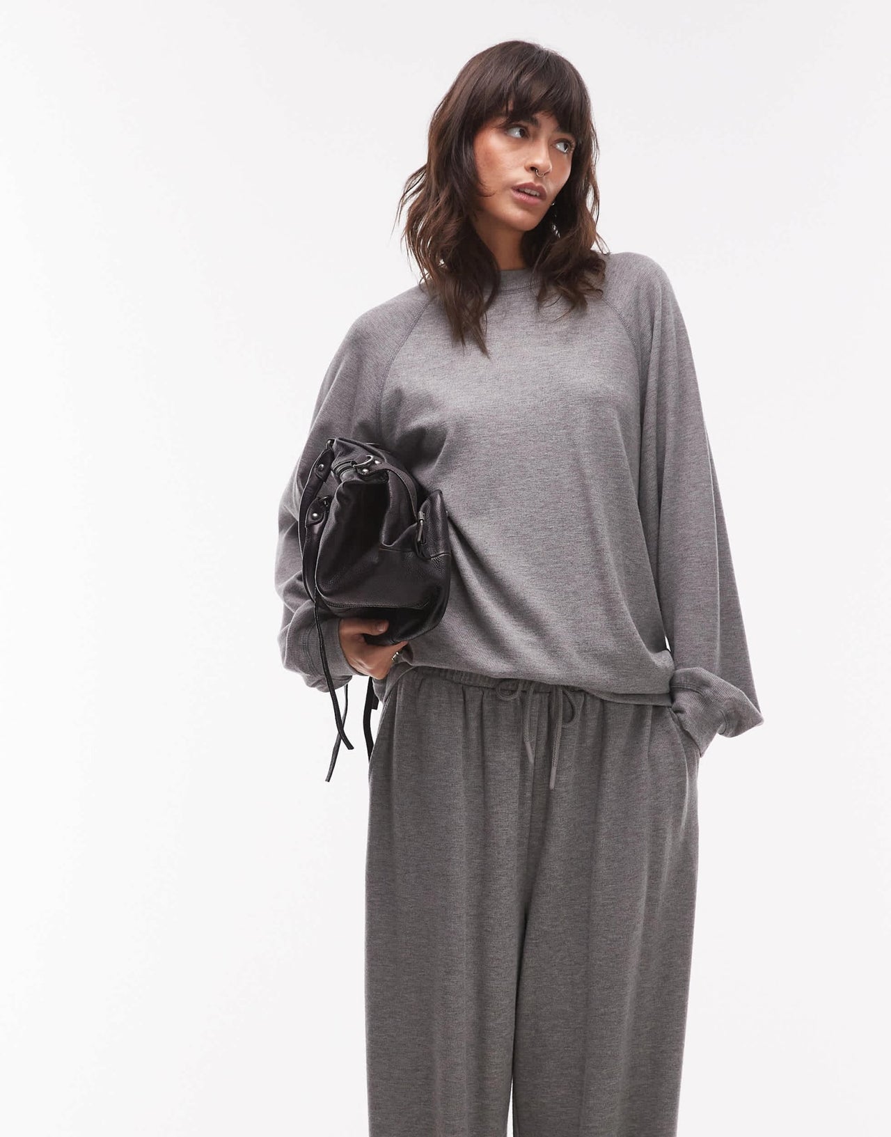 Topshop premium rib raglan sweat in grey - ASOS Sample Sale