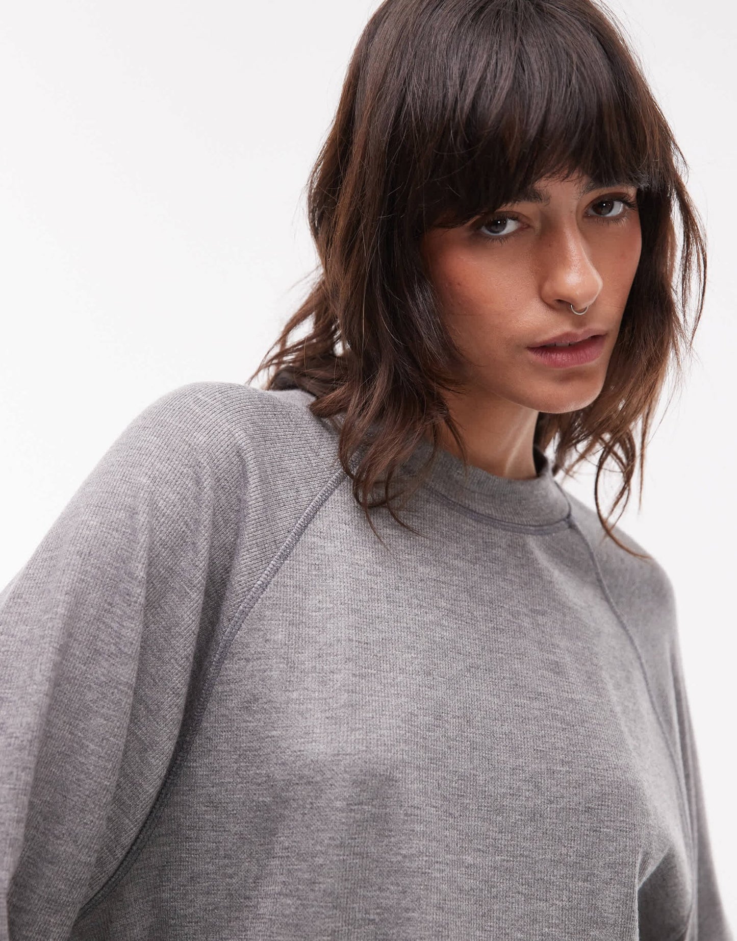 Topshop premium rib raglan sweat in grey - ASOS Sample Sale