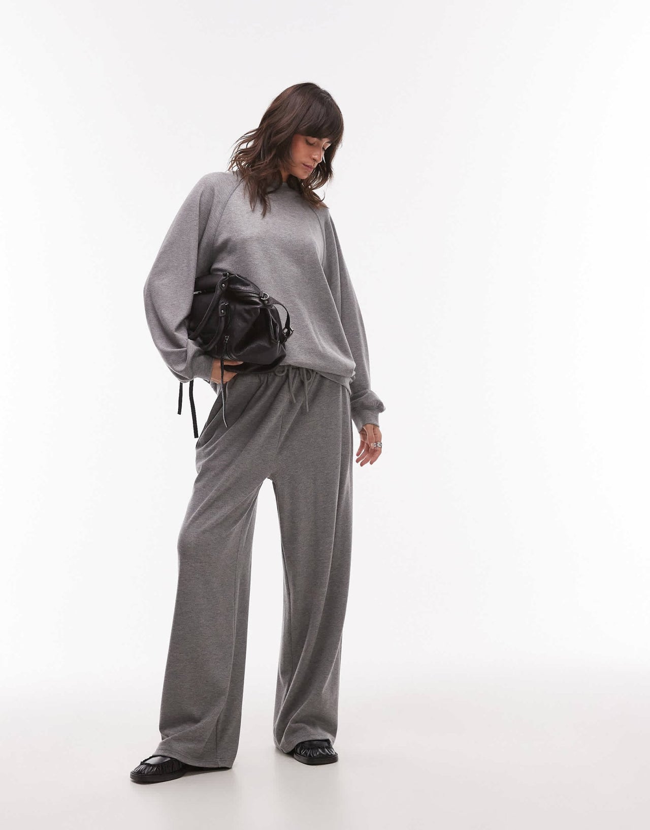 Topshop premium rib raglan sweat in grey - ASOS Sample Sale