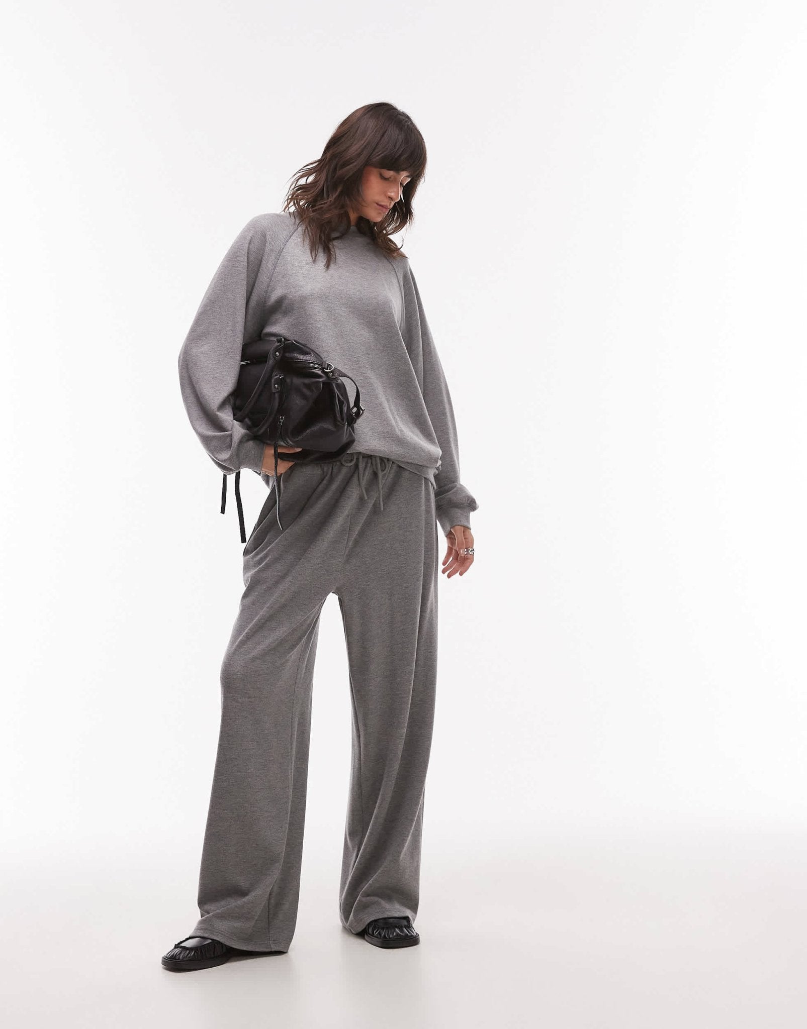 Topshop premium rib raglan sweat in grey - ASOS Sample Sale