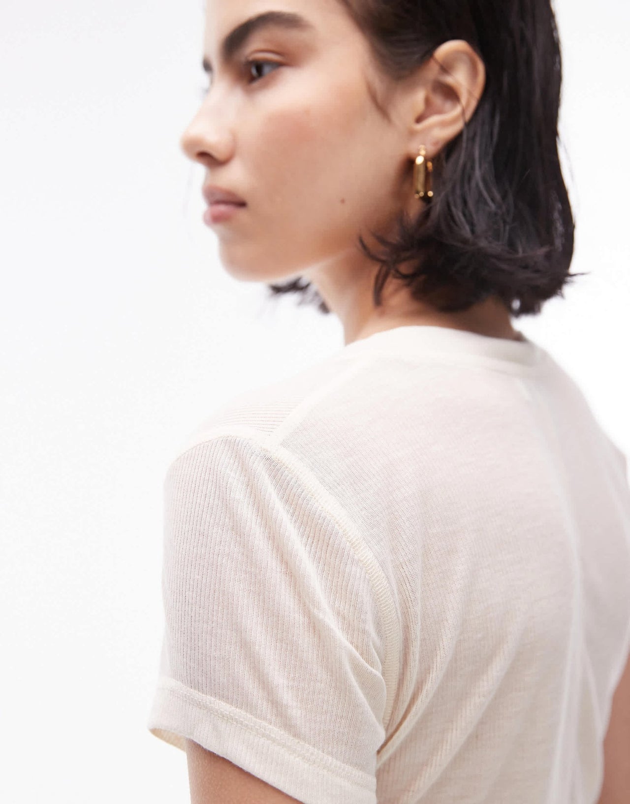 Topshop premium rib sheer longline tee in off white - ASOS Sample Sale
