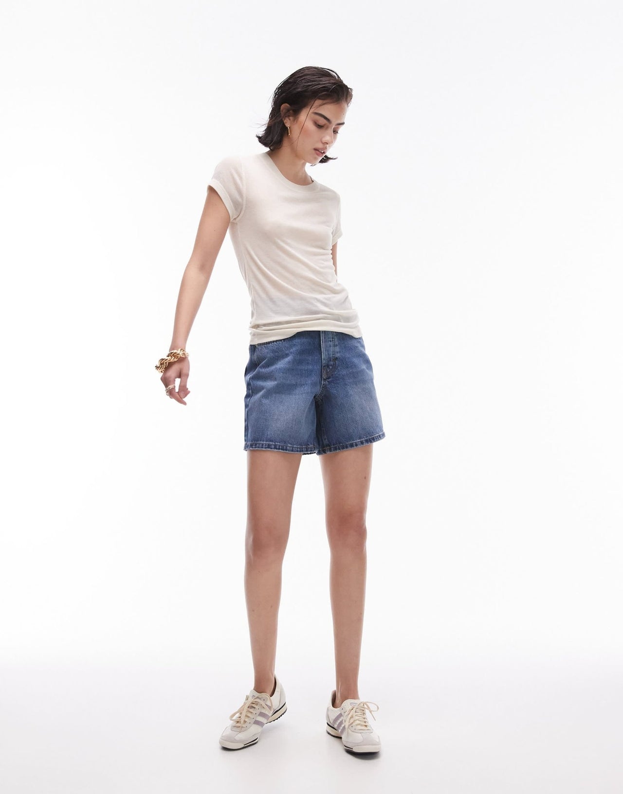 Topshop premium rib sheer longline tee in off white - ASOS Sample Sale