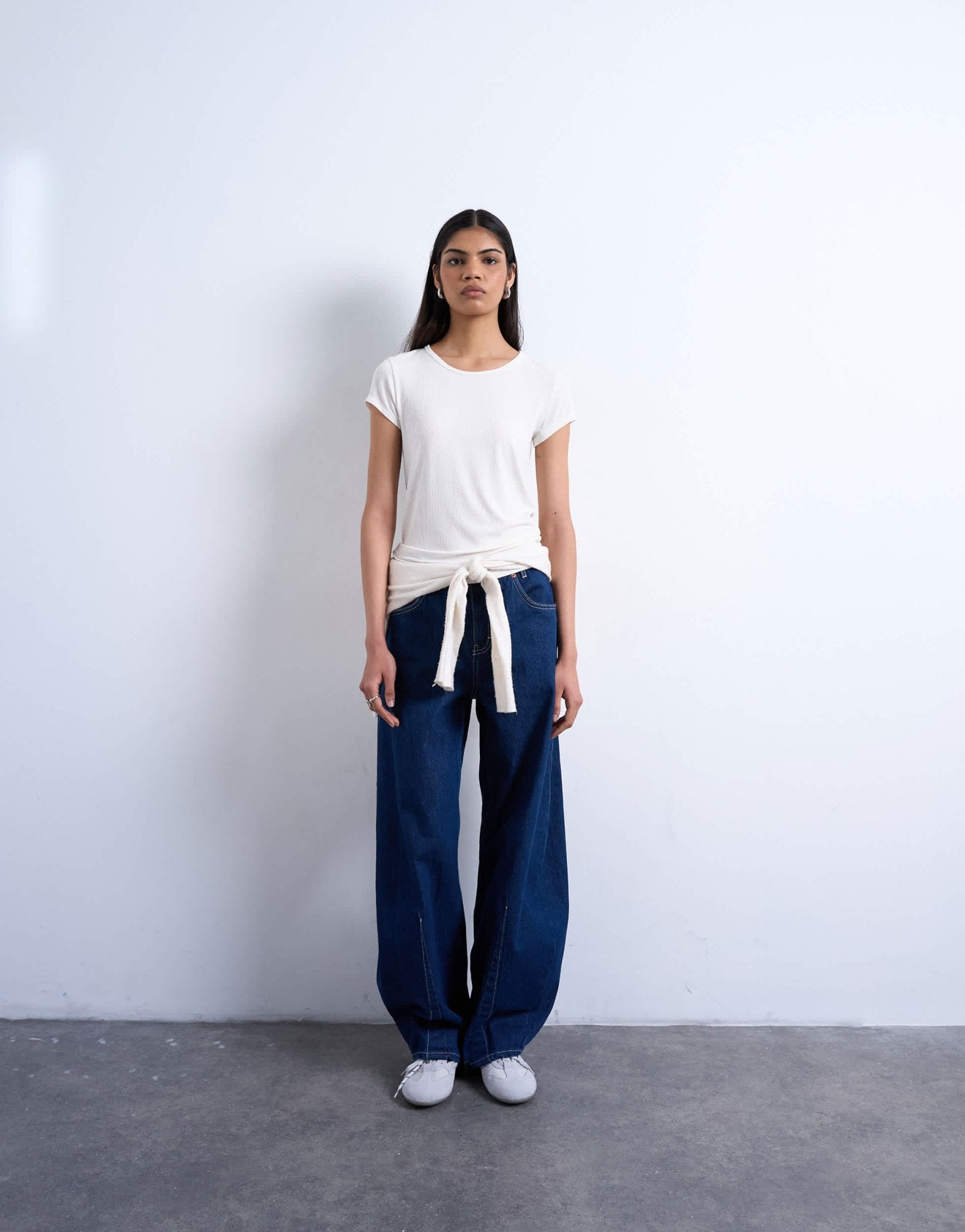 Topshop premium rib short sleeve tee in ecru - ASOS Sample Sale