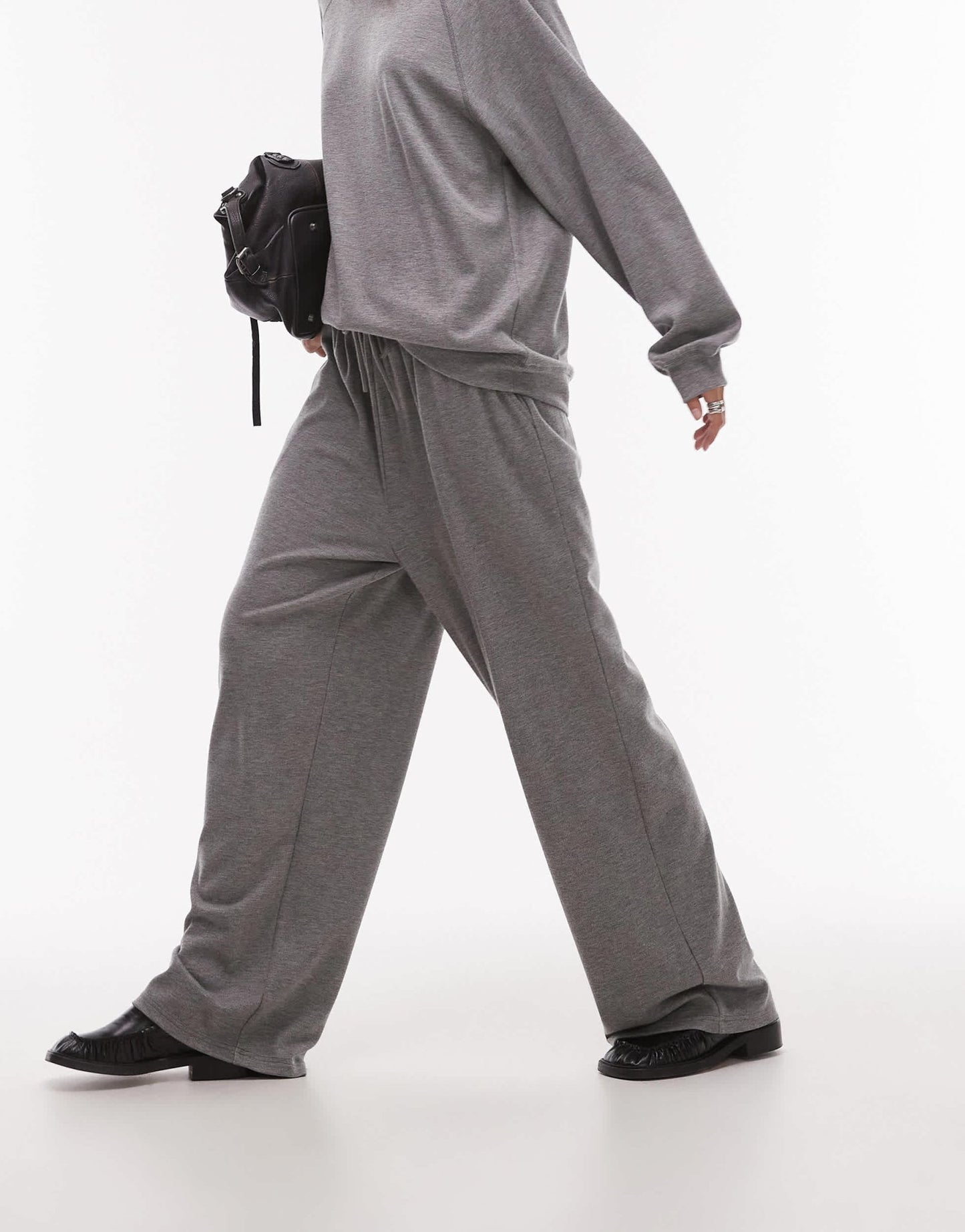 Topshop premium rib wide leg jogger in grey - ASOS Sample Sale