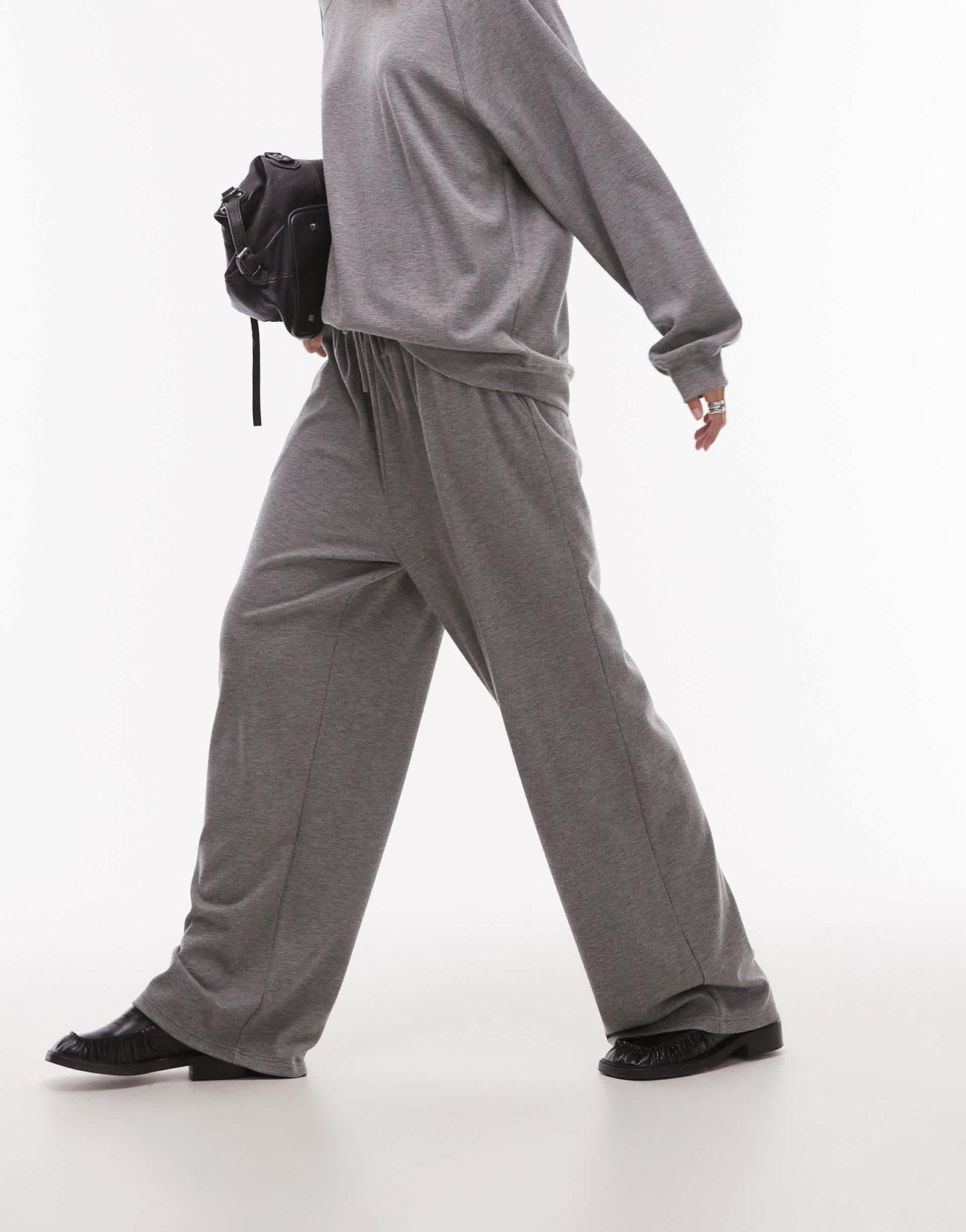 Topshop premium rib wide leg jogger in grey - ASOS Sample Sale