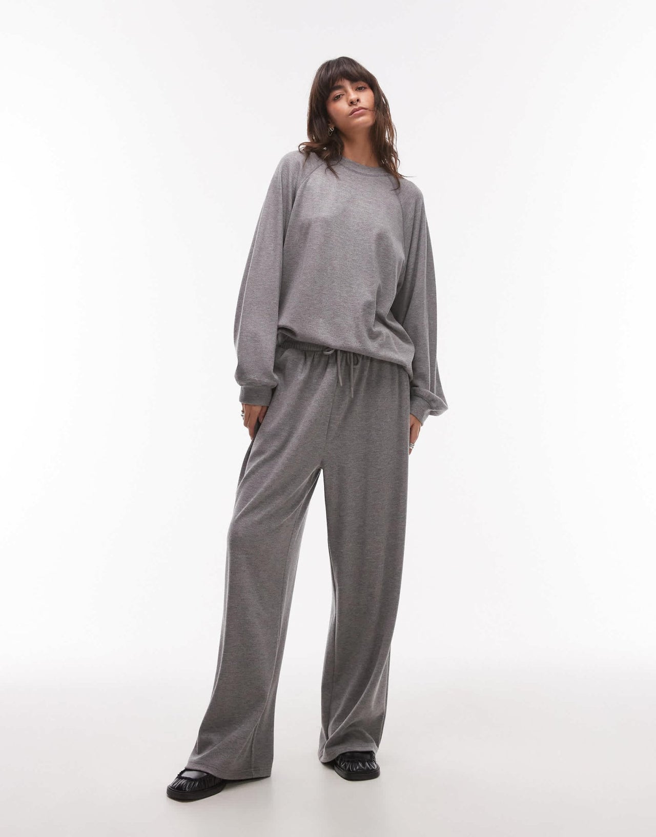 Topshop premium rib wide leg jogger in grey - ASOS Sample Sale