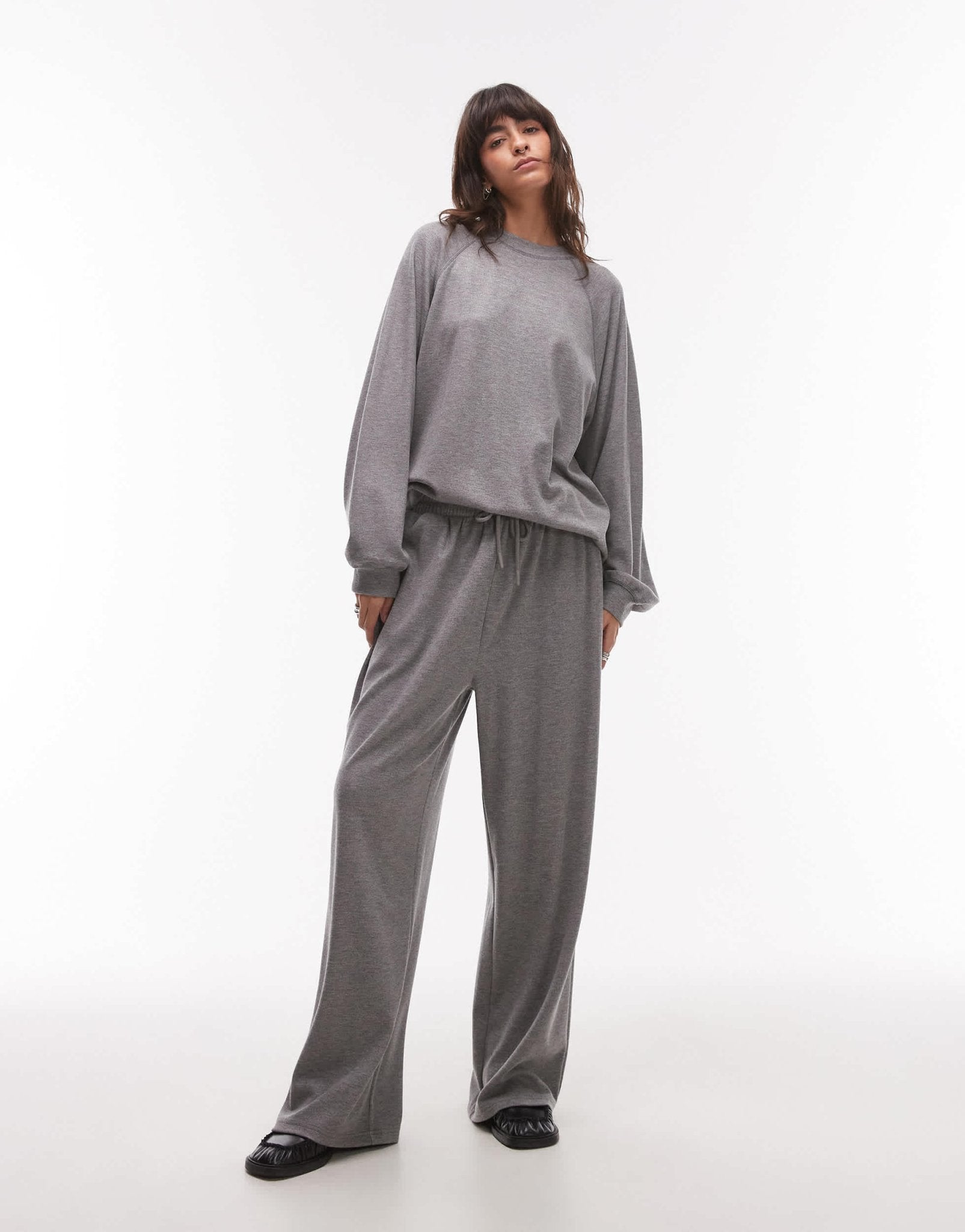 Topshop premium rib wide leg jogger in grey - ASOS Sample Sale