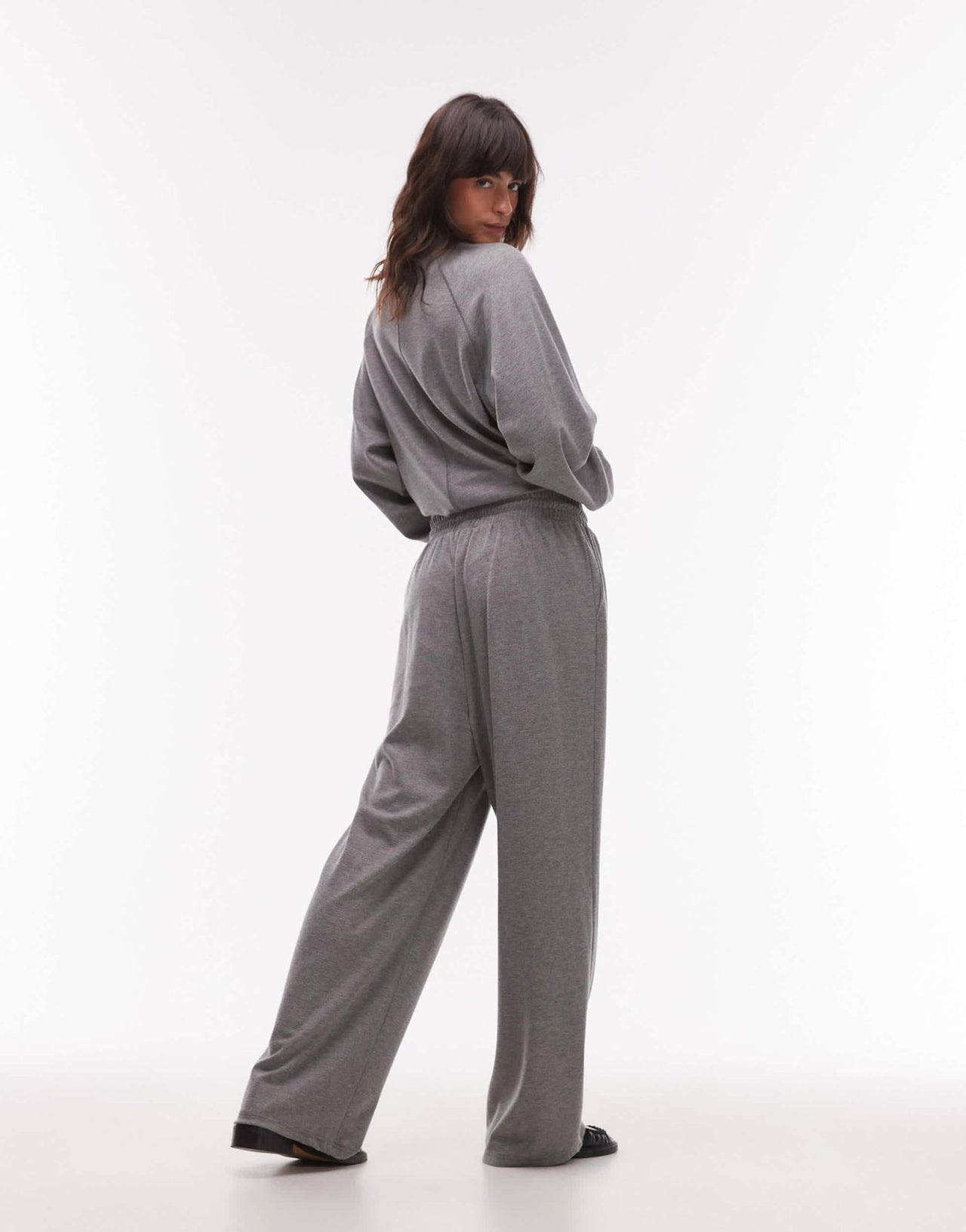 Topshop premium rib wide leg jogger in grey - ASOS Sample Sale