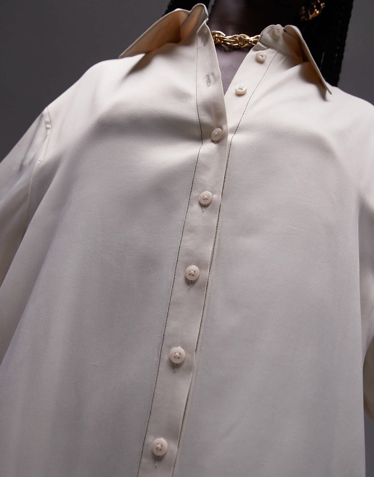 Topshop premium satin mini shirt dress with step hem in ivory - ASOS Sample Sale