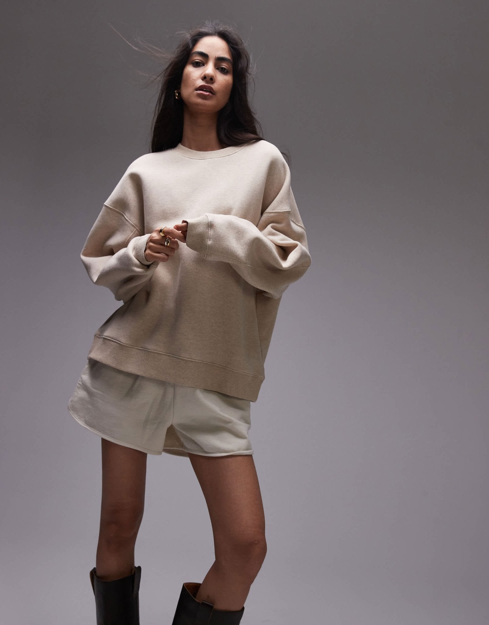 Topshop premium seam detail sweat in oat marl - ASOS Sample Sale